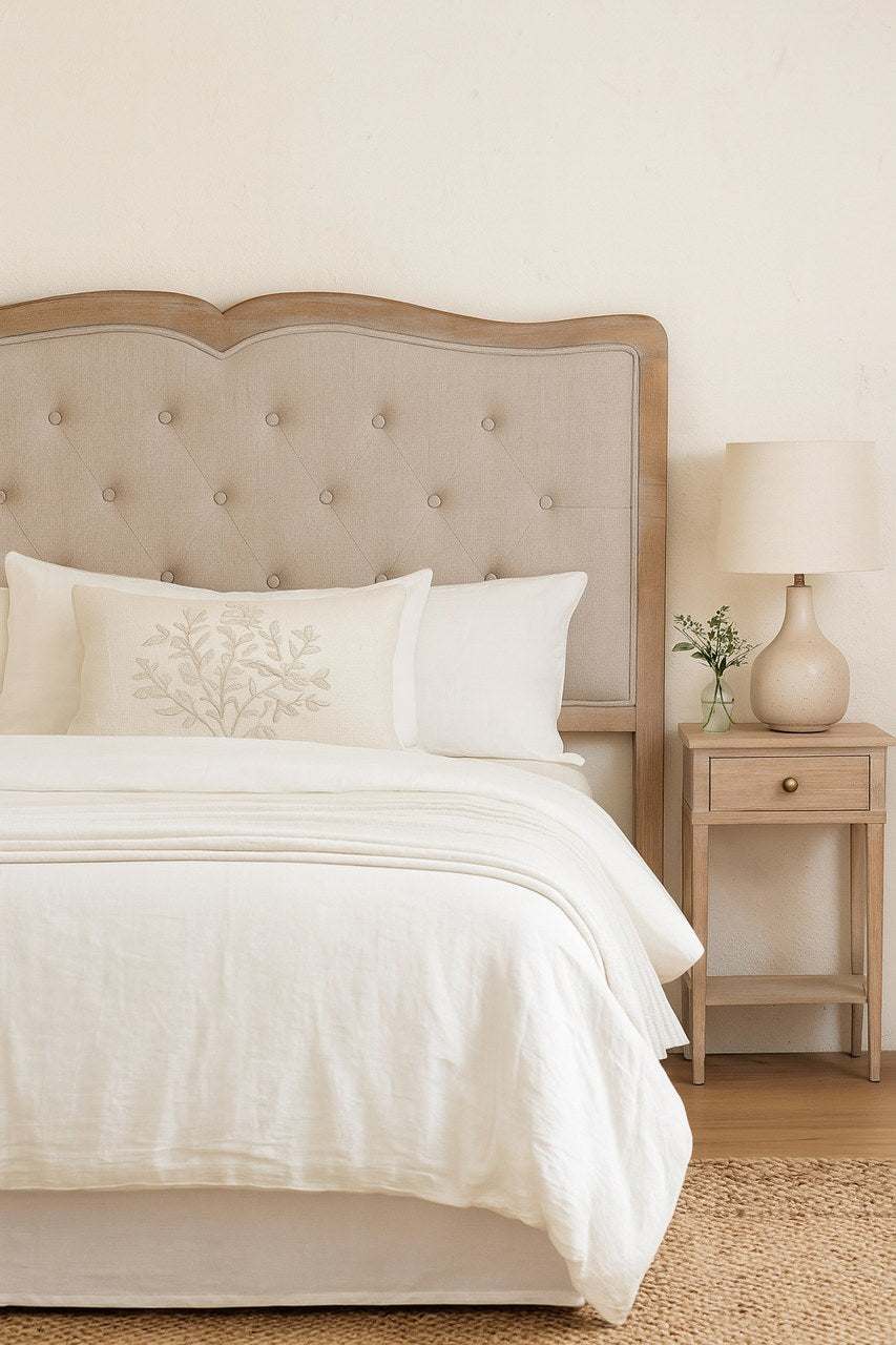 CABECERO CAPITONE LINO MADERA CAUCHO 160x4x120 CM