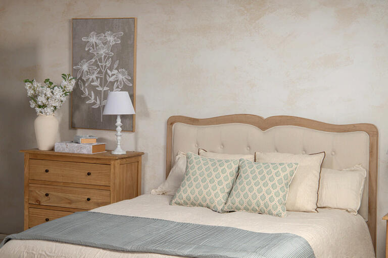 CABECERO CAPITONE LINO MADERA CAUCHO 160x4x120 CM