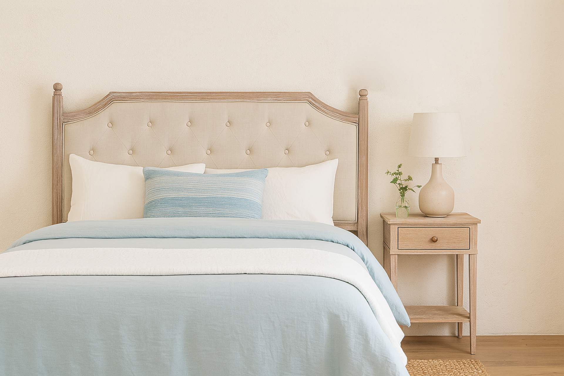 CABECERO CAPITONE LINO MADERA CAUCHO 160x4x120 CM