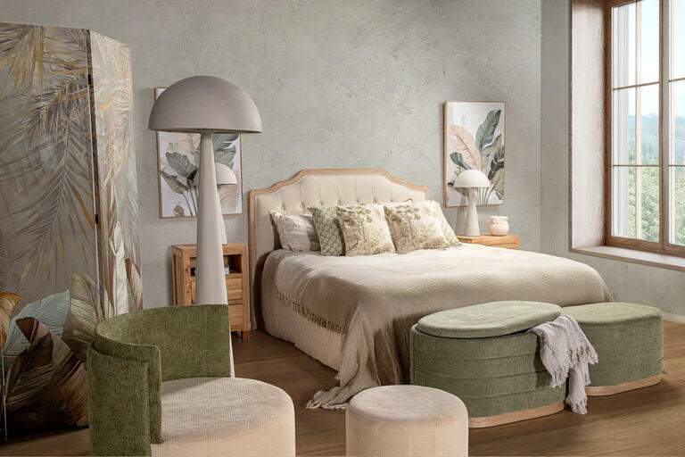 CABECERO CAPITONE LINO MADERA CAUCHO 160x4x120 CM