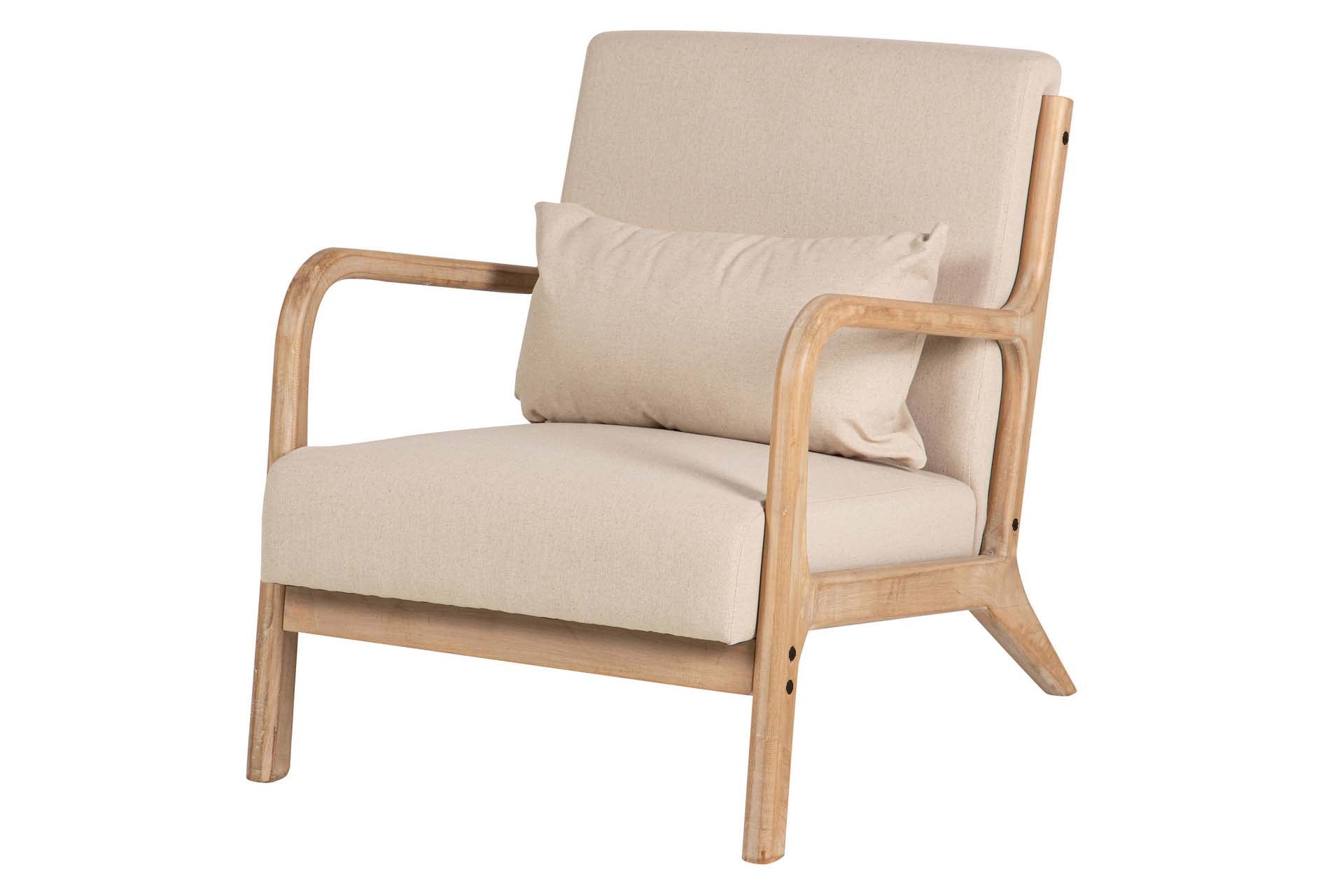 SILLON MADERA DE CAUCHO LINO BEIGE 66x85x74 CM