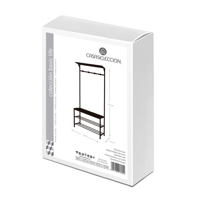 Coat Rack Bar and 4 Shelves Black 76.20 X 35 X 177.50 Cm