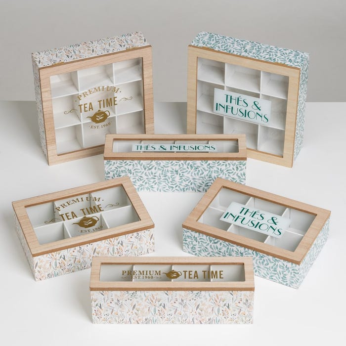 Caja 6 Compartimentos Mdf-Cristal 24 X 16 X 7 Cm