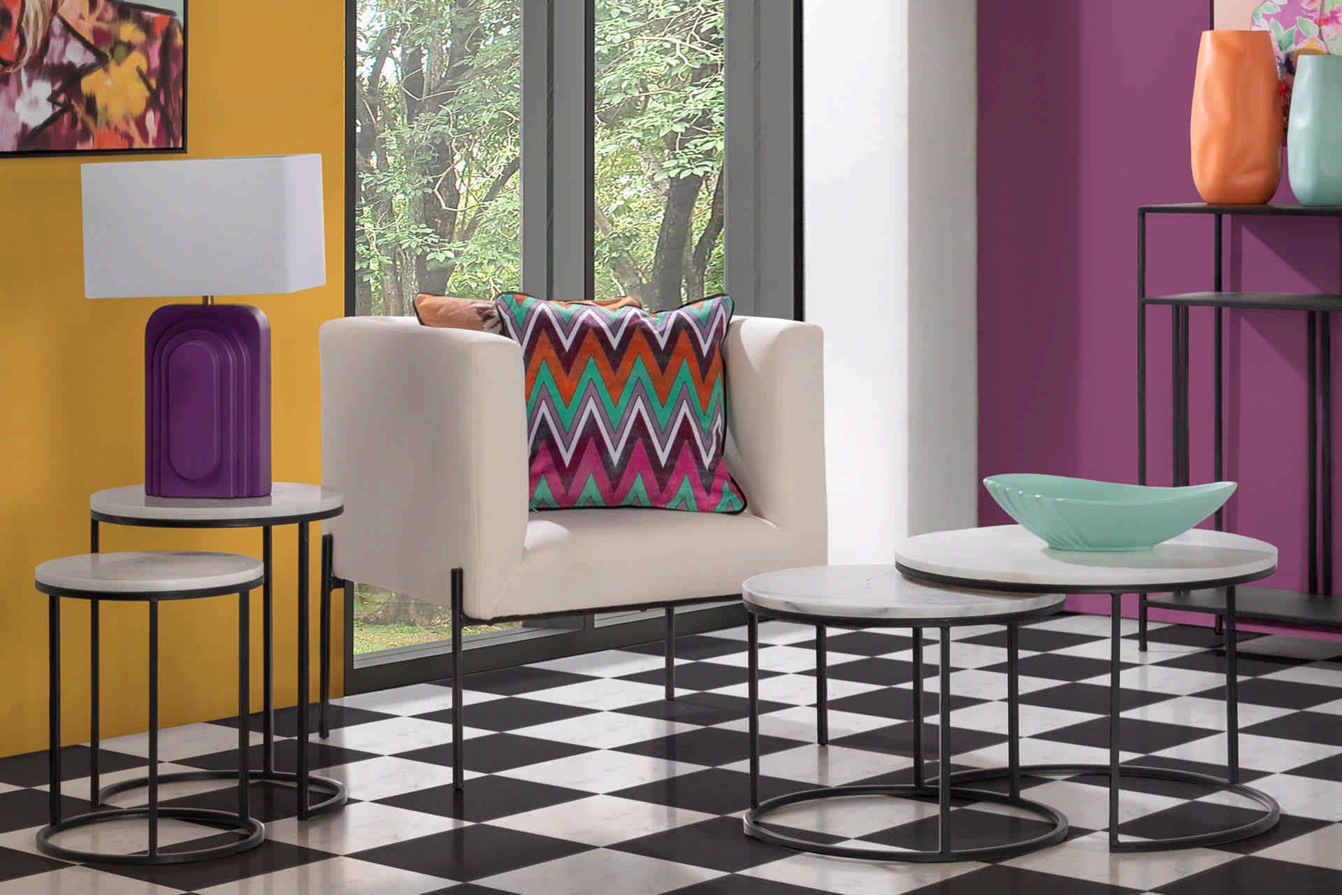 SET2 MESAS NIDO MARMOL  NEGRO 60x60x41 50x50x38CM