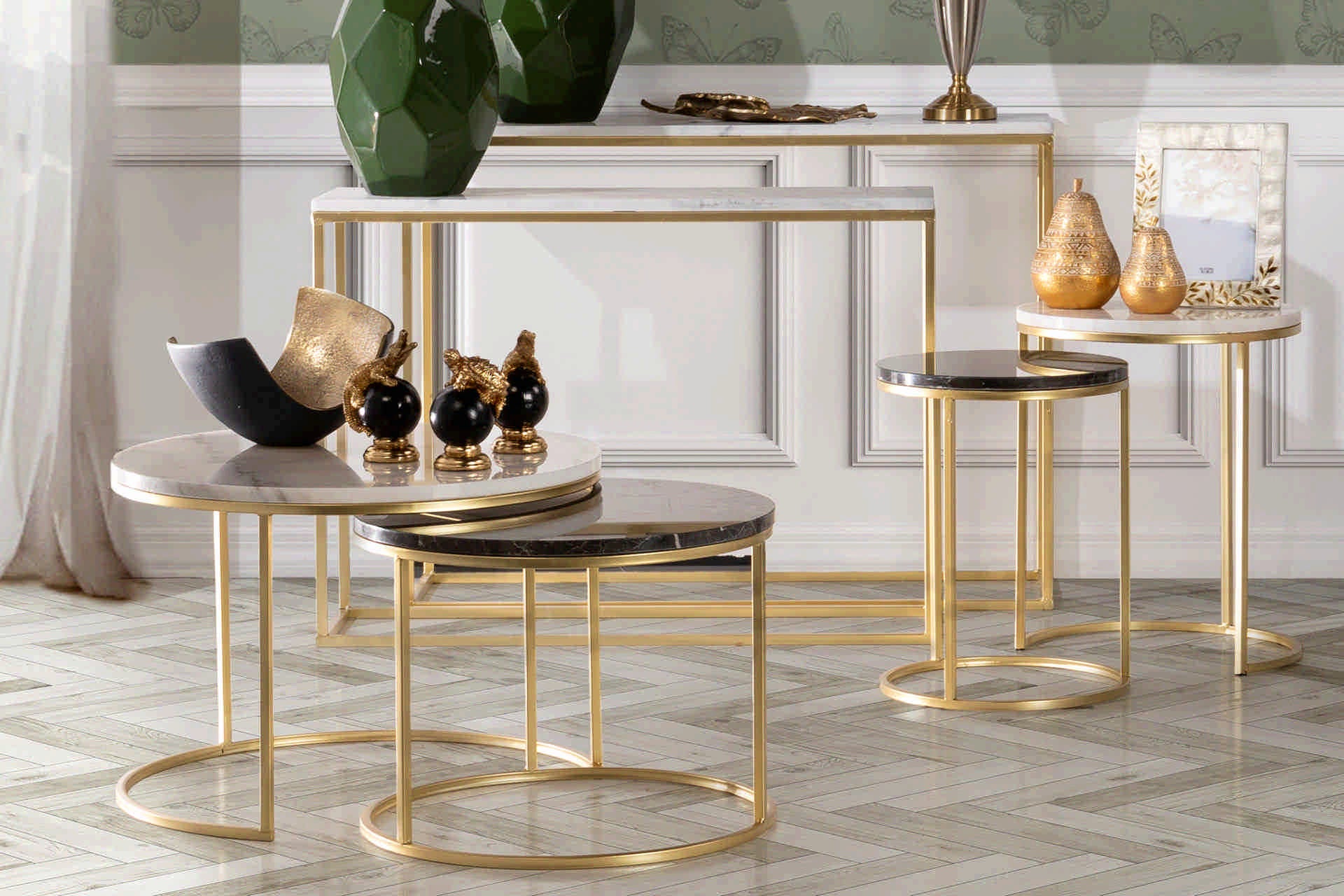 SET 2 MESAS NIDO BLANCO/NEGRO 60x60x41 50x50x38CM