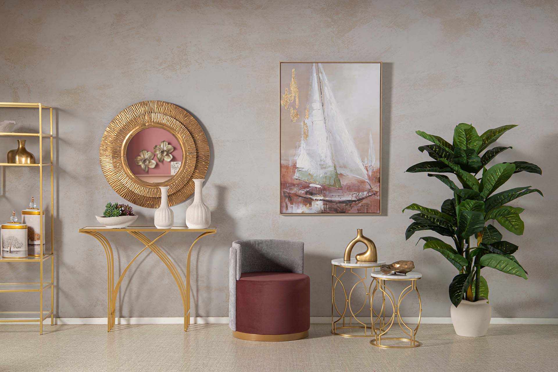 CONSOLA METAL ESPEJO DORADA 104x30x79 CM