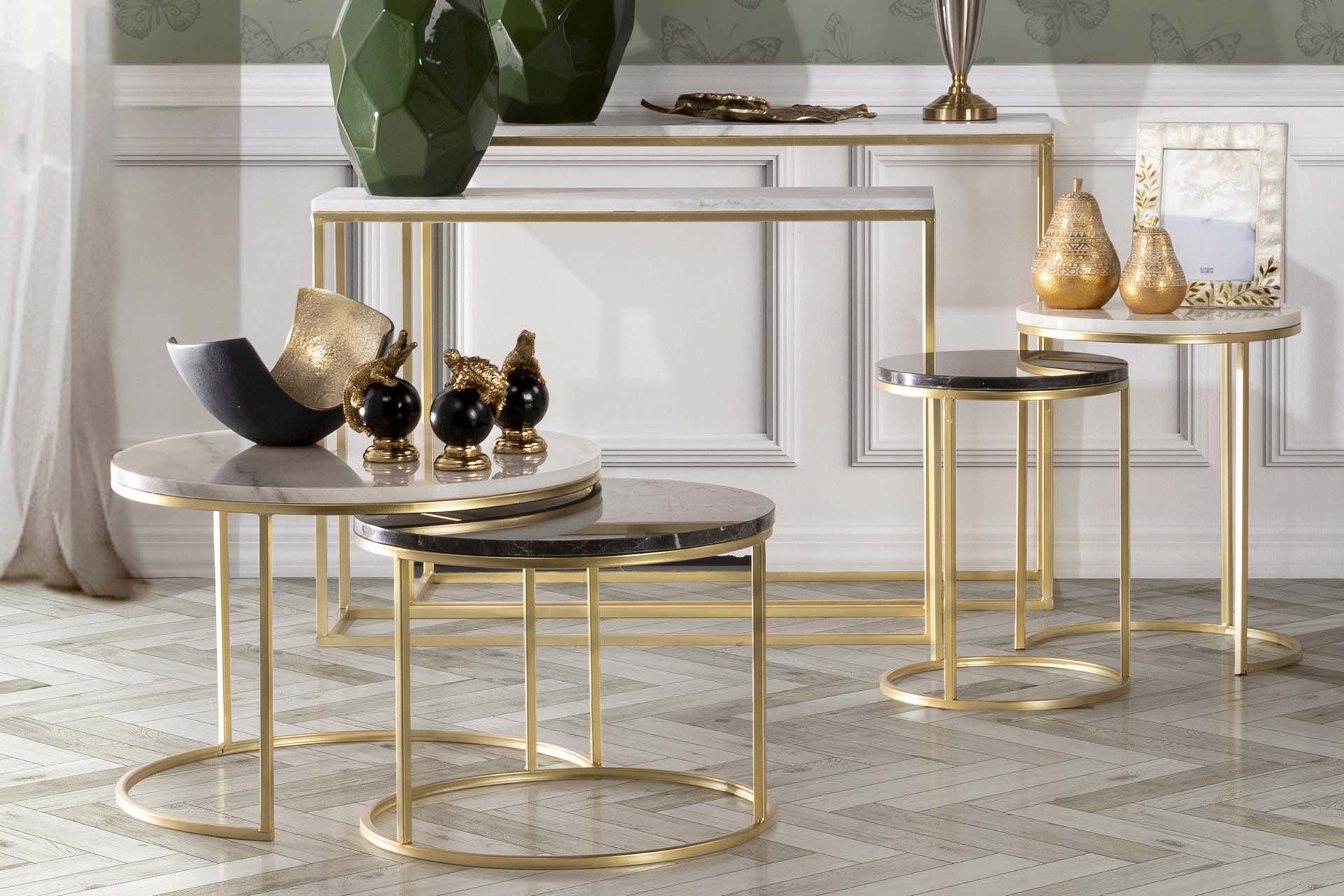 SET2 MESAS METAL BLANCO/NEGRO 41x41x50/35x35x43CM