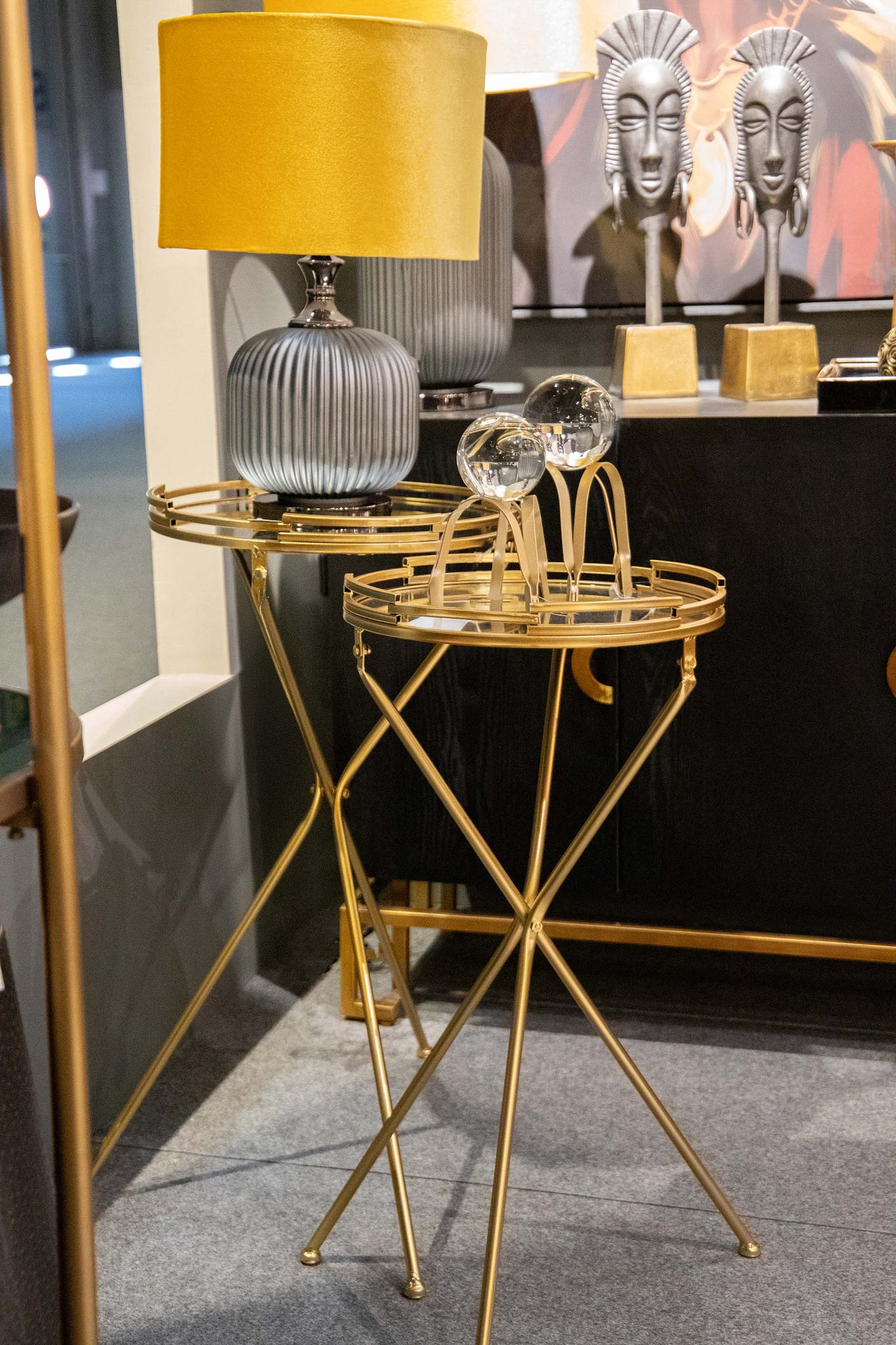 SET 2 MESAS METAL ESPEJO 40x40x70 30x30x60 CM