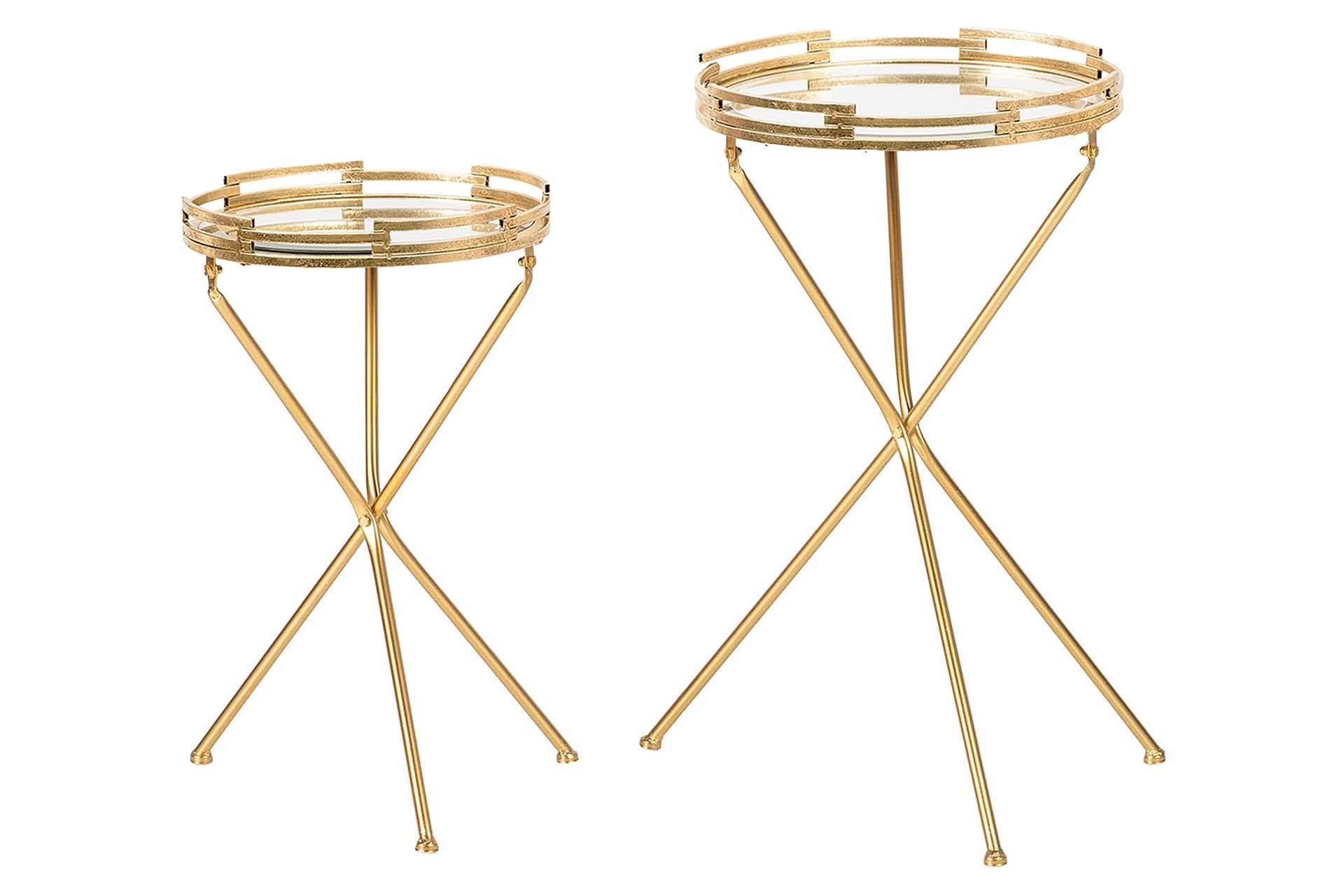 SET 2 MESAS METAL ESPEJO 40x40x70 30x30x60 CM