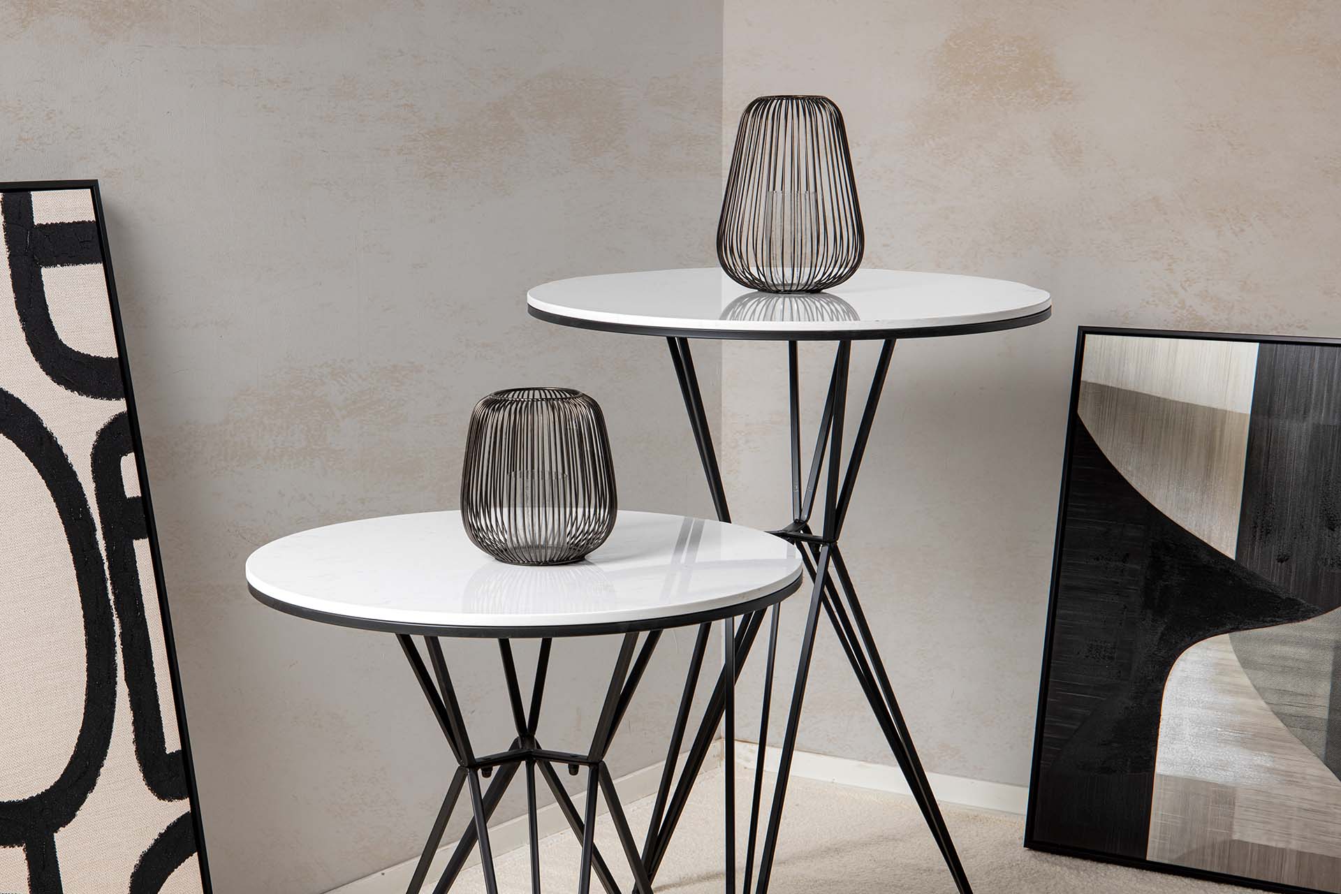 WHITE MARBLE METAL TABLE 70x70x110 CM