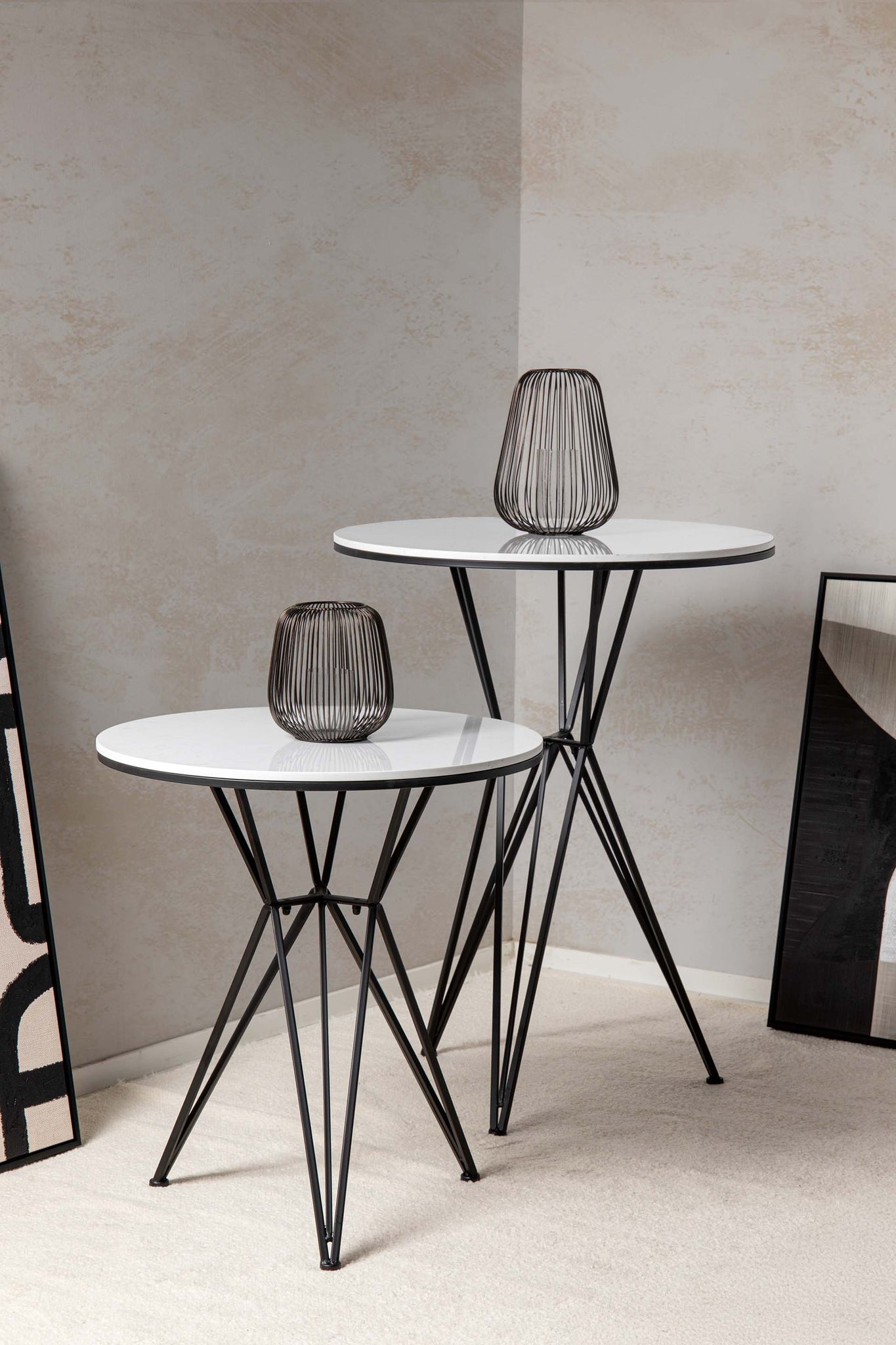 MESA DE METAL MÁRMORE BRANCO 70x70x110 CM