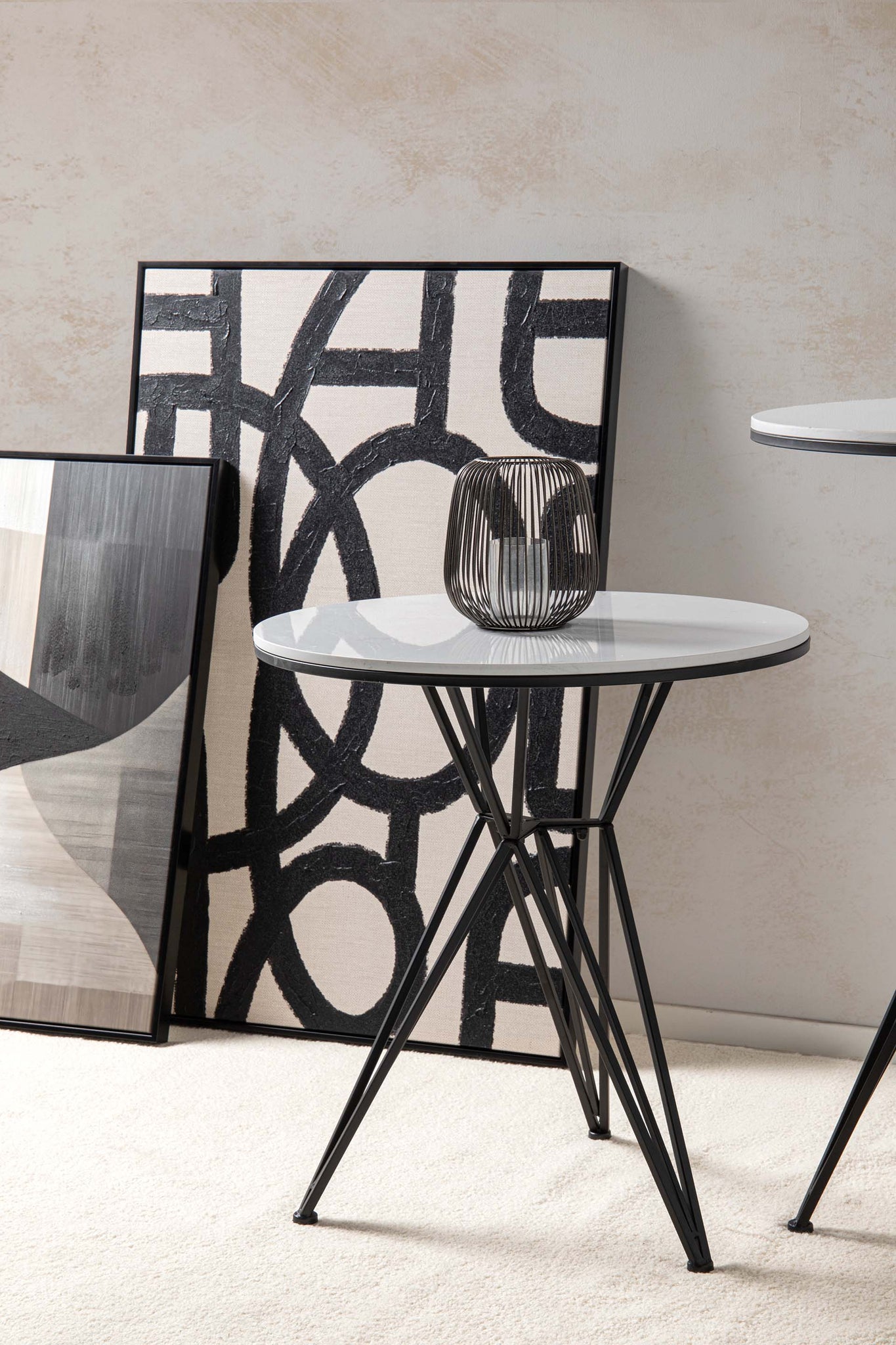 WHITE MARBLE METAL TABLE 80x80x75 CM
