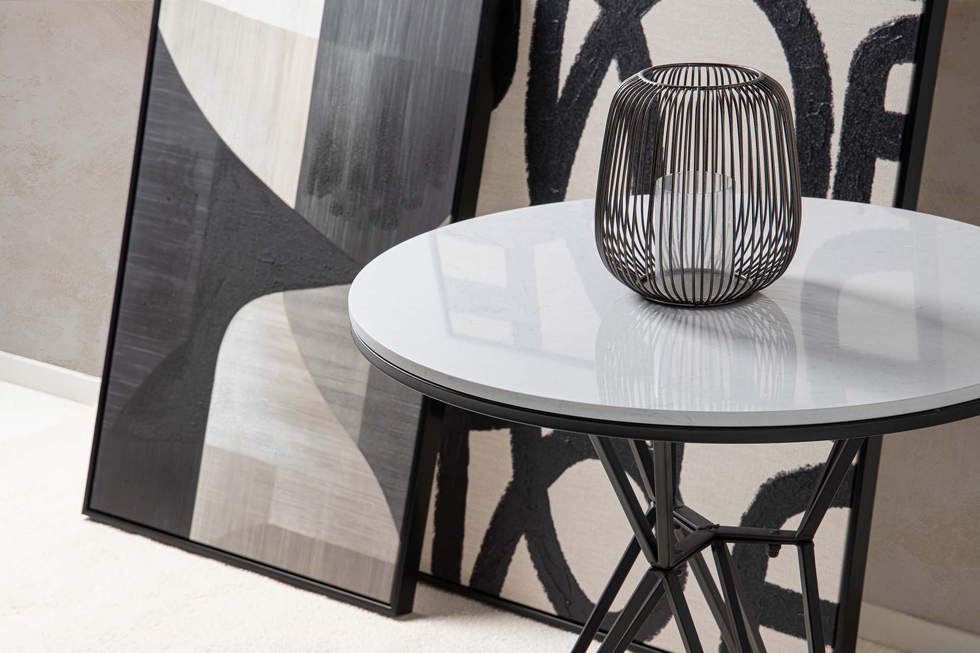 WHITE MARBLE METAL TABLE 80x80x75 CM