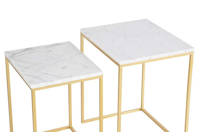 SET 2 MESAS NIDO METAL MARMOL 45x38x55 40x33x50 CM