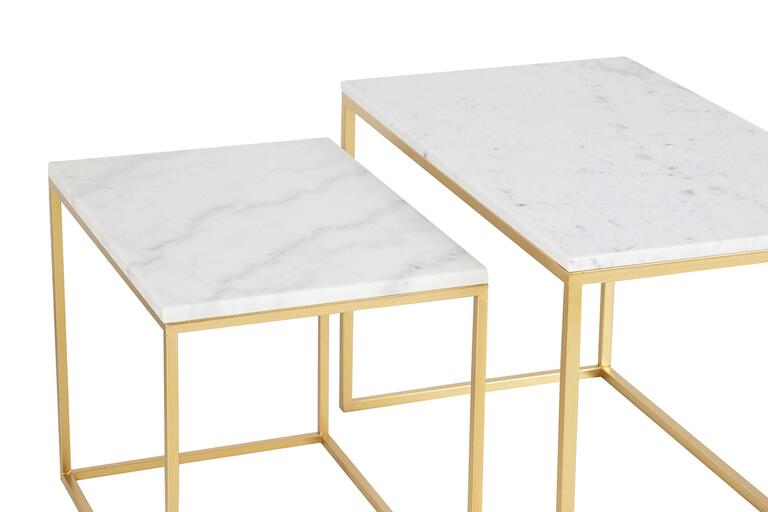 SET 2 MESAS NIDO METAL MARMOL 77x44x50 55x38x45 CM