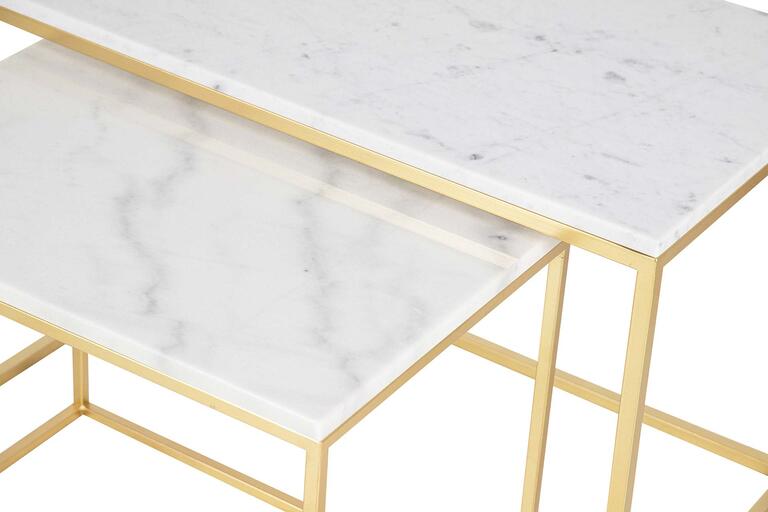 SET 2 MESAS NIDO METAL MARMOL 77x44x50 55x38x45 CM