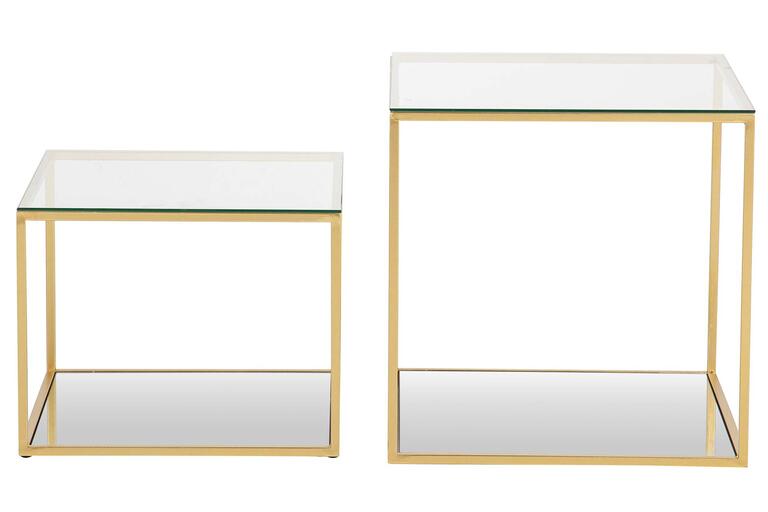 SET 2 MESAS METAL CRISTAL 50x50x50 45x45x35 CM