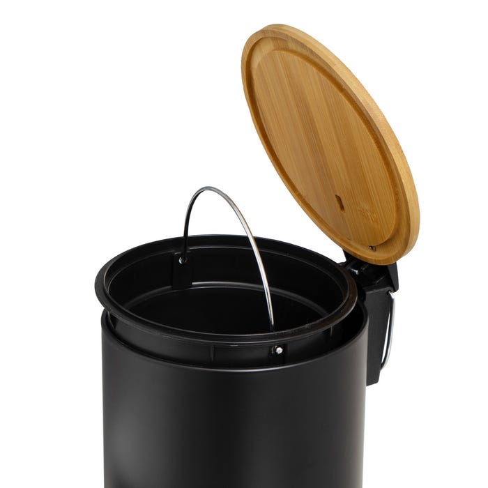 3 Liter Metal-Bamboo Black Waste Bin 17 X 22 X 23 Cm