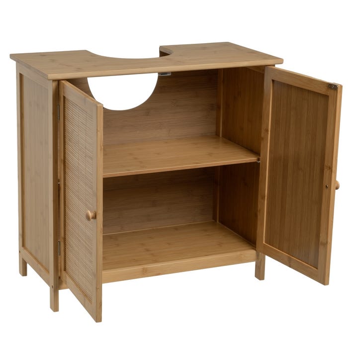 Mueble Bajo Lavabo 2 Puertas Bambú 63 X 30 X 60 Cm