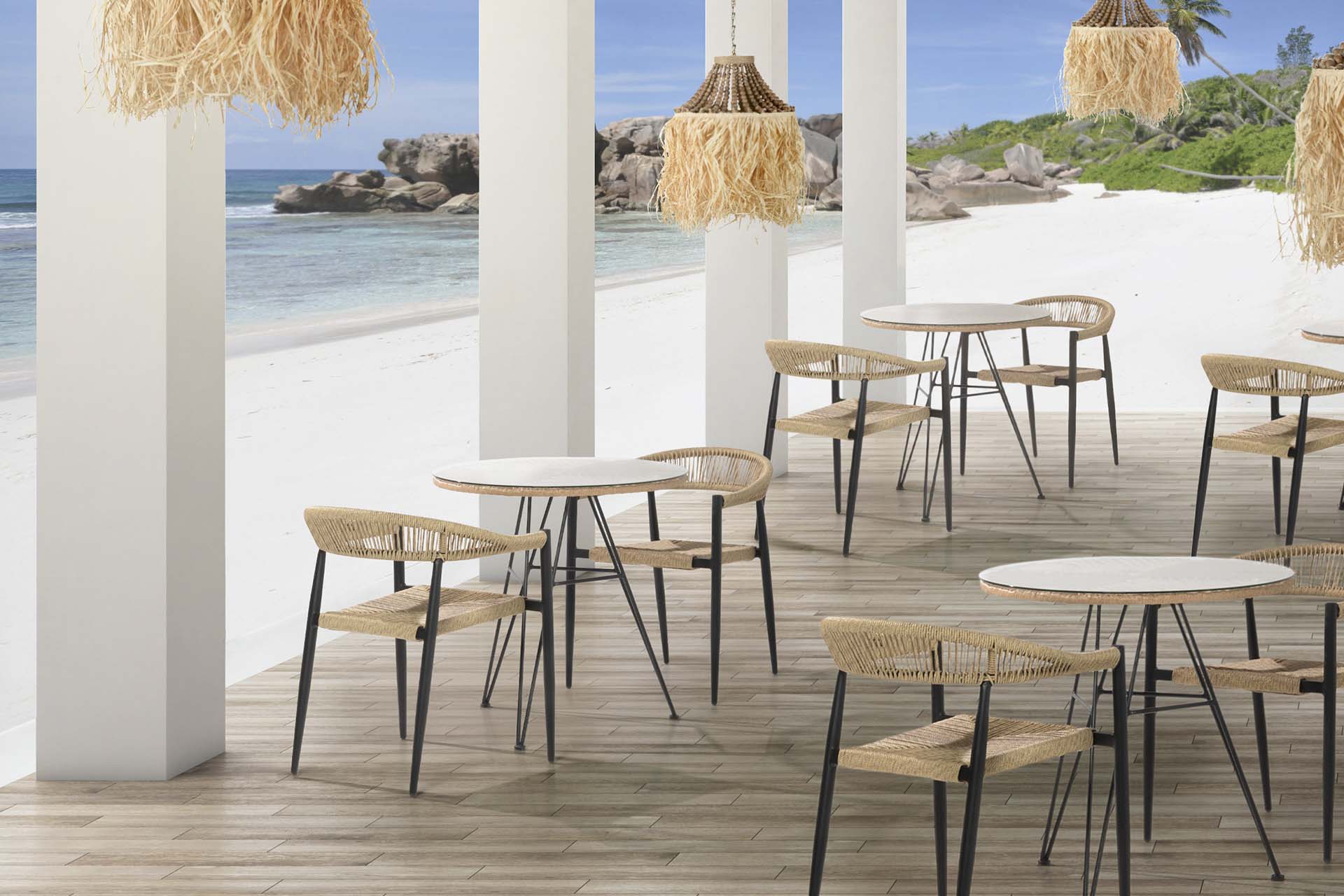 SYNTHETIC RATTAN IRON GLASS TABLE 75x75x75 CM