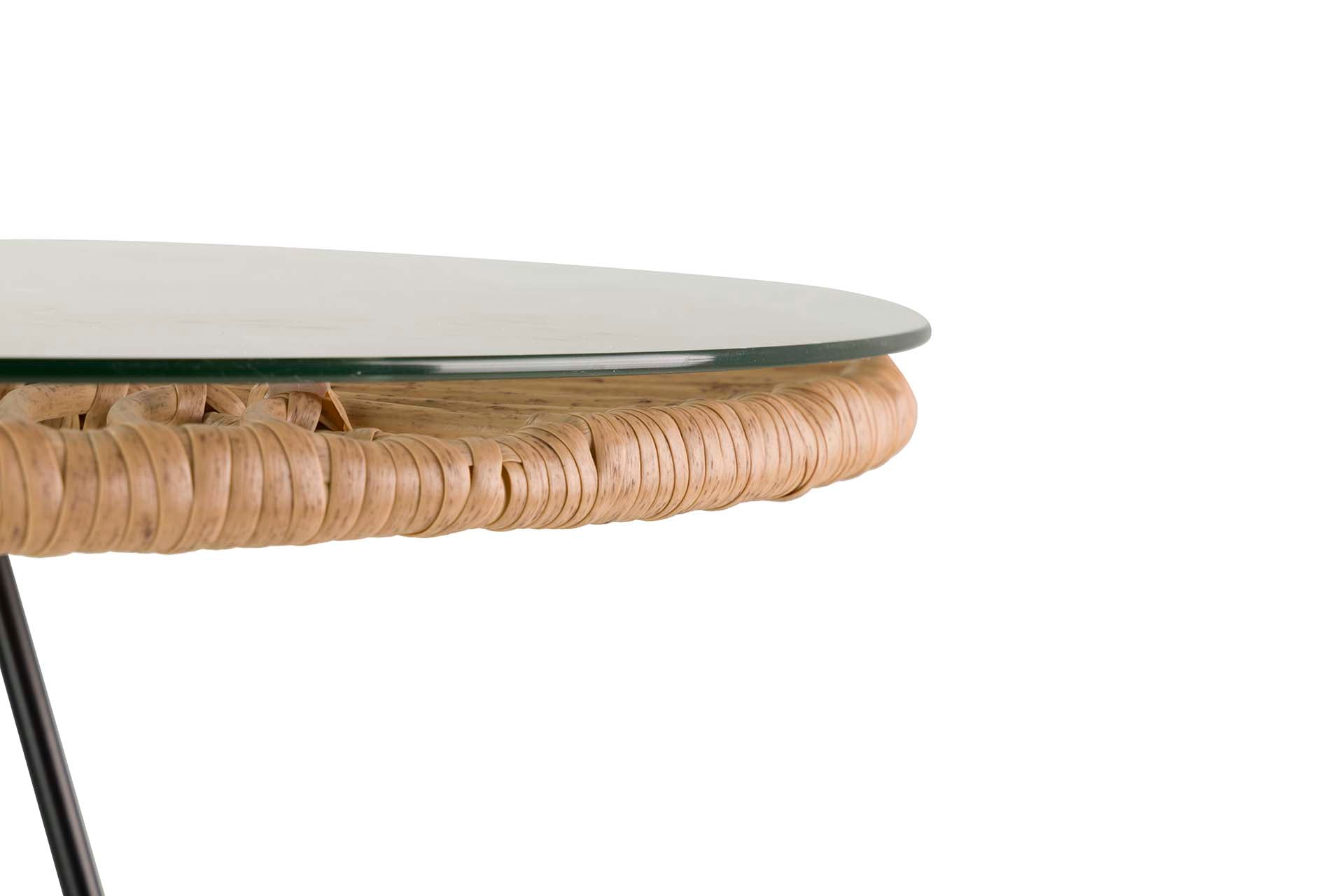 SYNTHETIC RATTAN IRON GLASS TABLE 75x75x75 CM