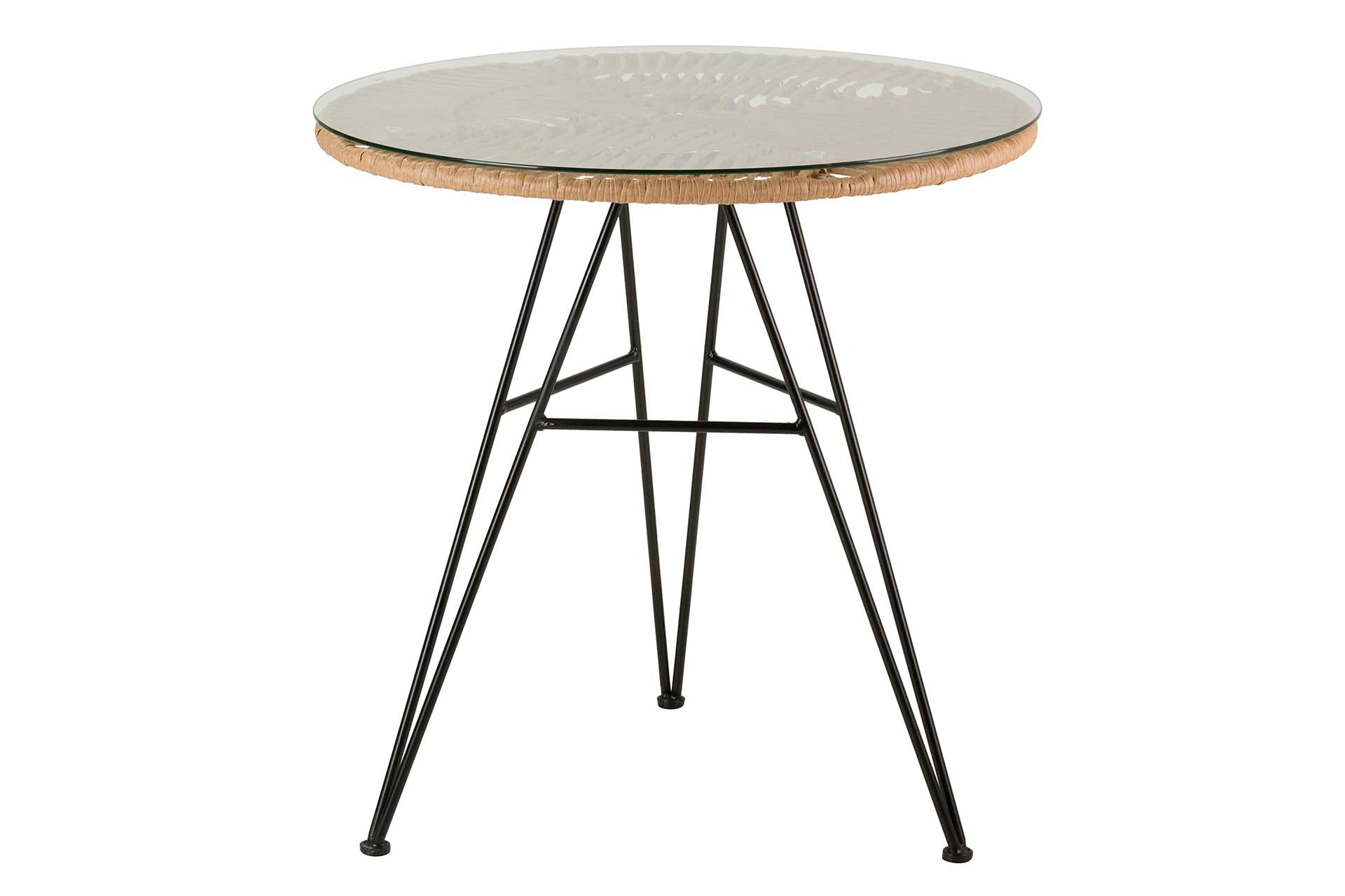 SYNTHETIC RATTAN IRON GLASS TABLE 75x75x75 CM