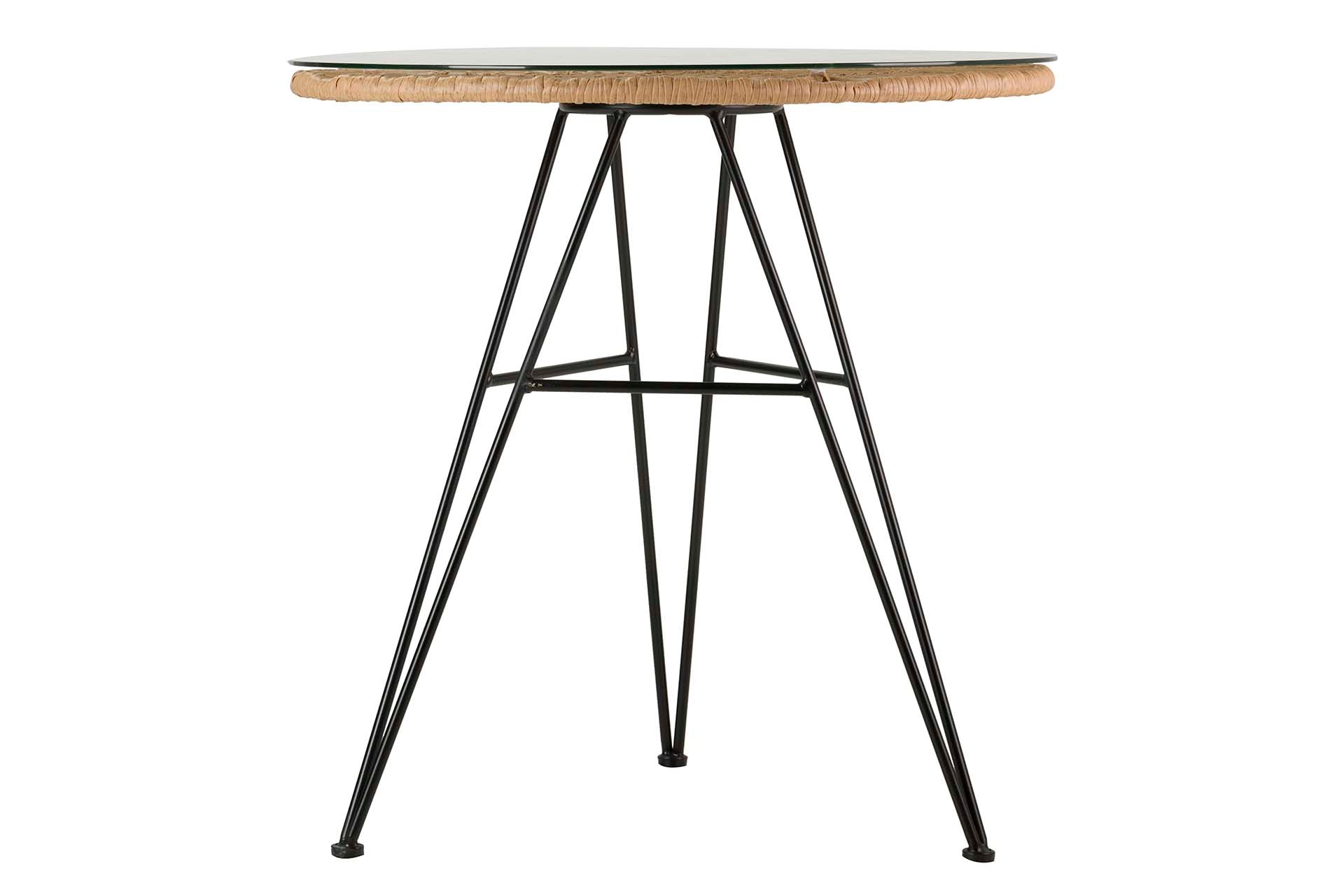 SYNTHETIC RATTAN IRON GLASS TABLE 75x75x75 CM