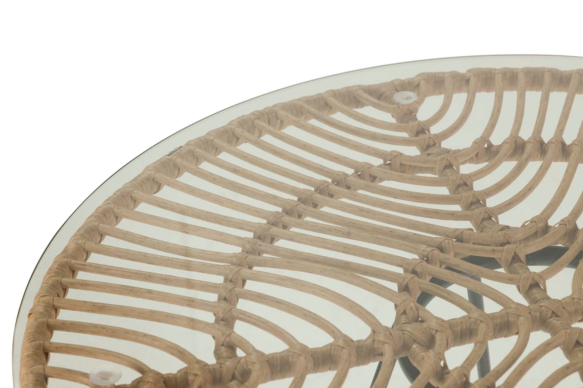 SYNTHETIC RATTAN IRON GLASS TABLE 75x75x75 CM