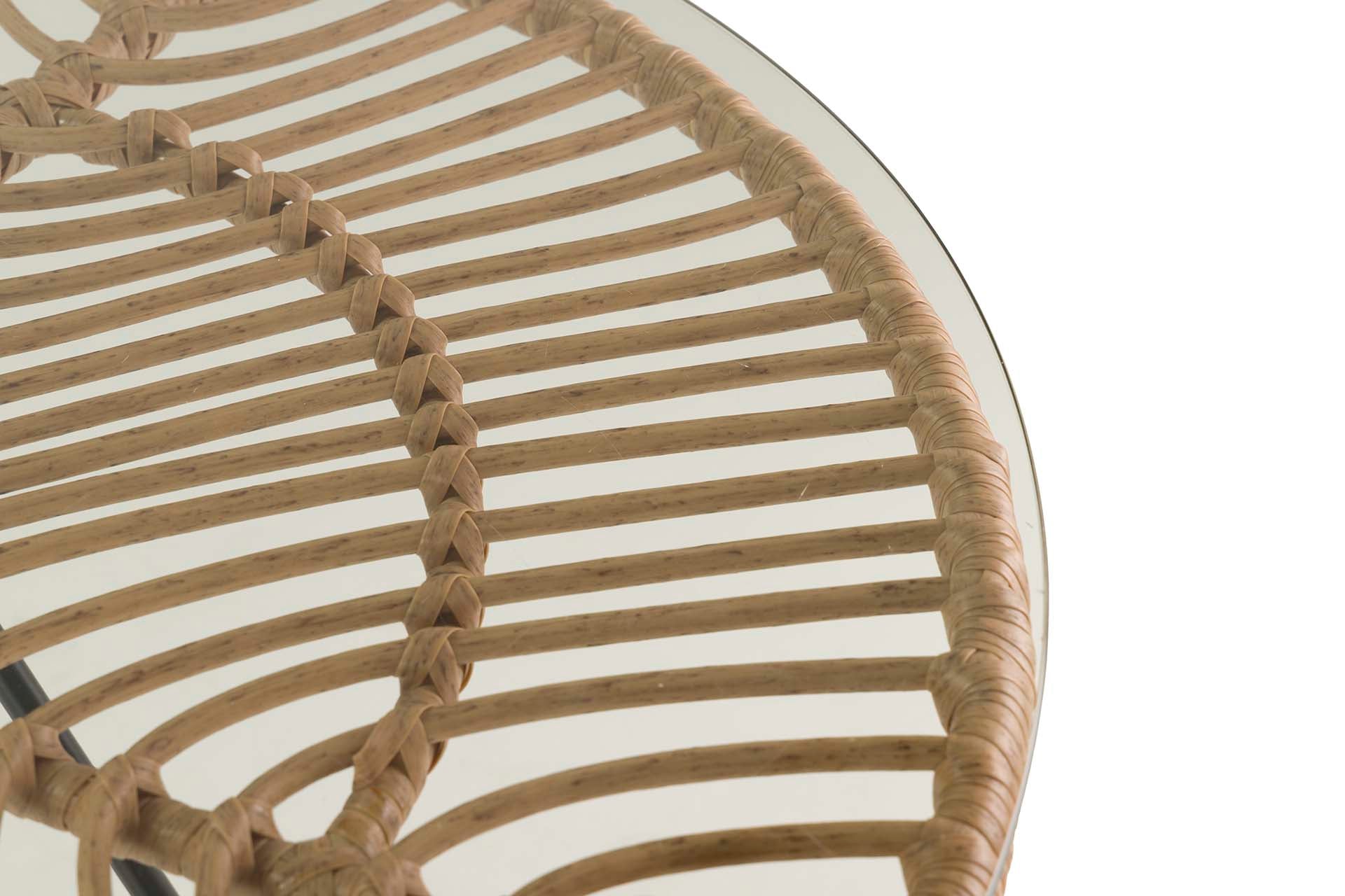 SYNTHETIC RATTAN IRON GLASS TABLE 75x75x75 CM