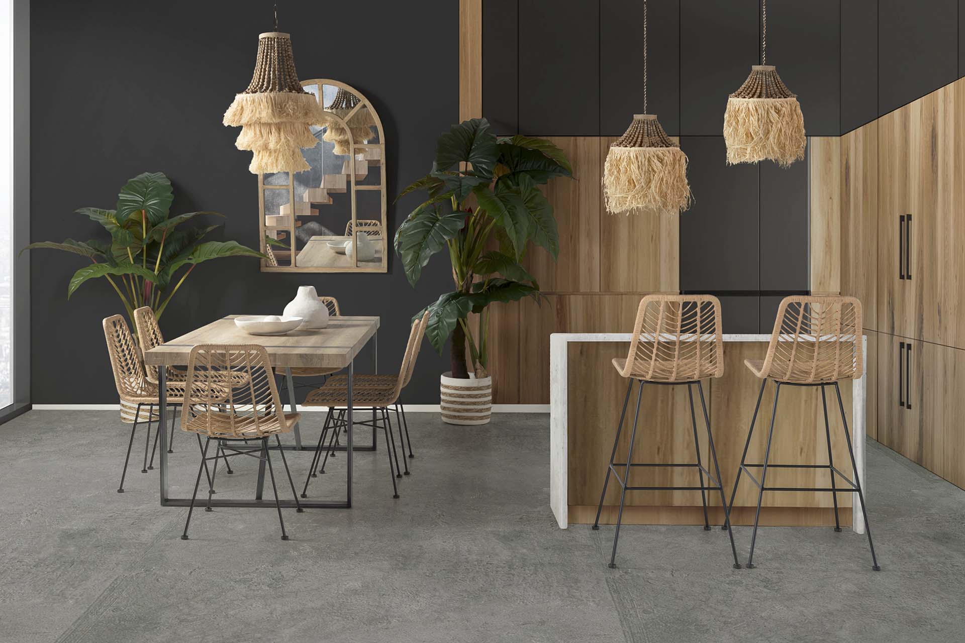 NATURAL BLACK SYNTHETIC RATTAN STOOL 53x58x109CM