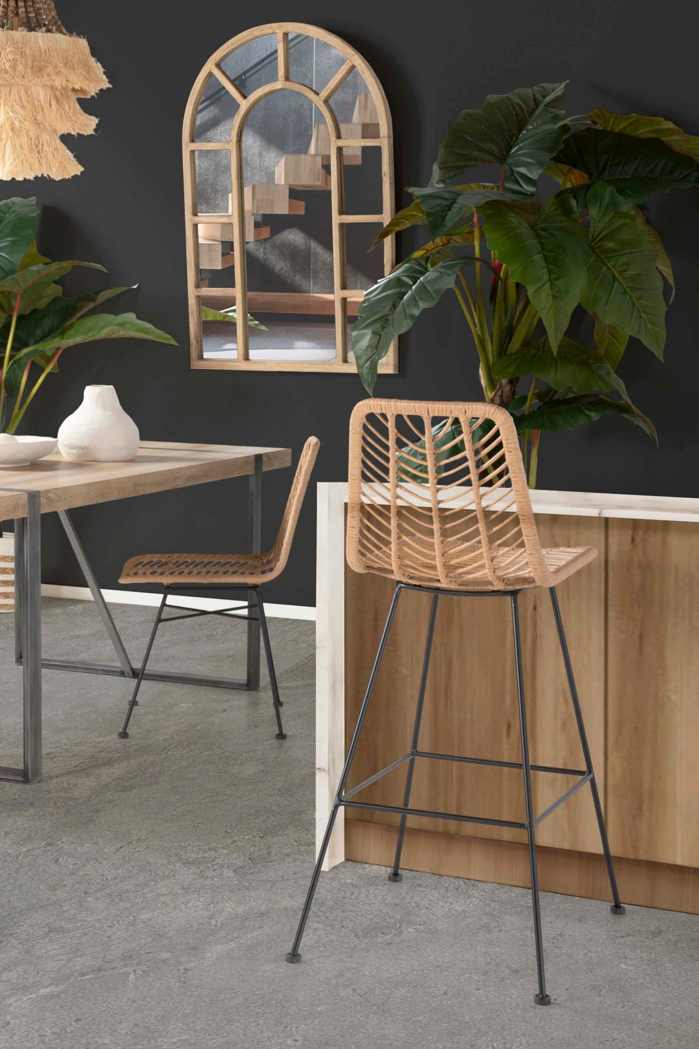 NATURAL BLACK SYNTHETIC RATTAN STOOL 53x58x109CM