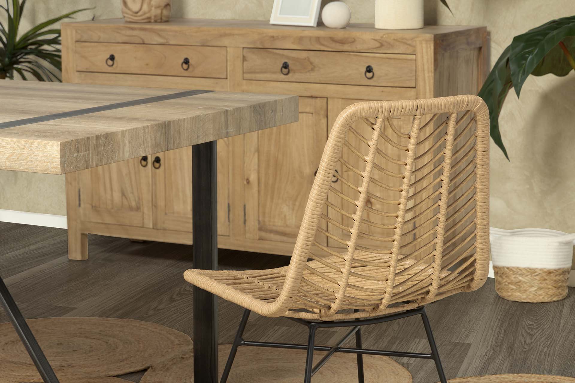 NATURAL BLACK SYNTHETIC RATTAN CHAIR 46x60x83 CM