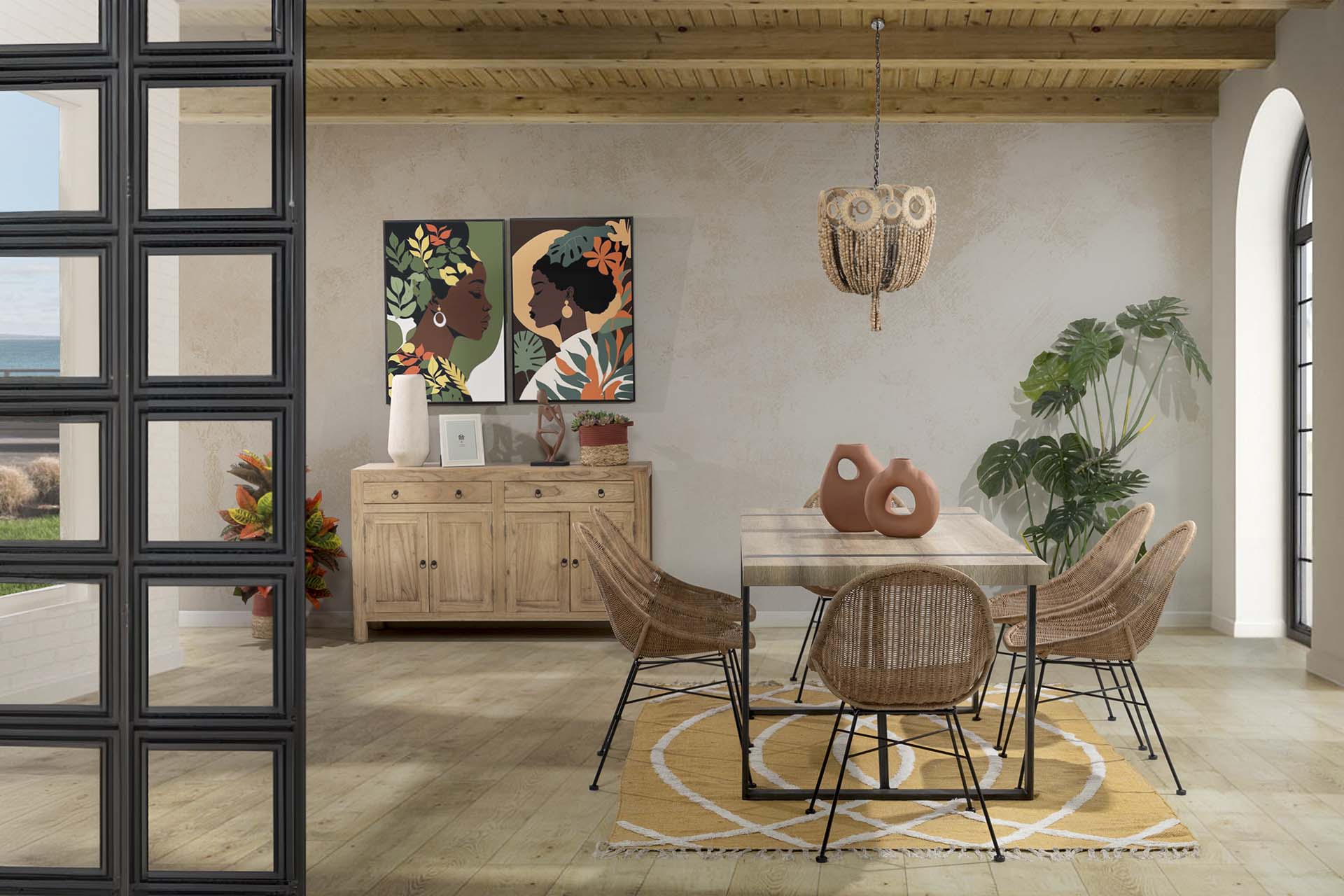 NATURAL BLACK SYNTHETIC RATTAN CHAIR 52x62x84 CM