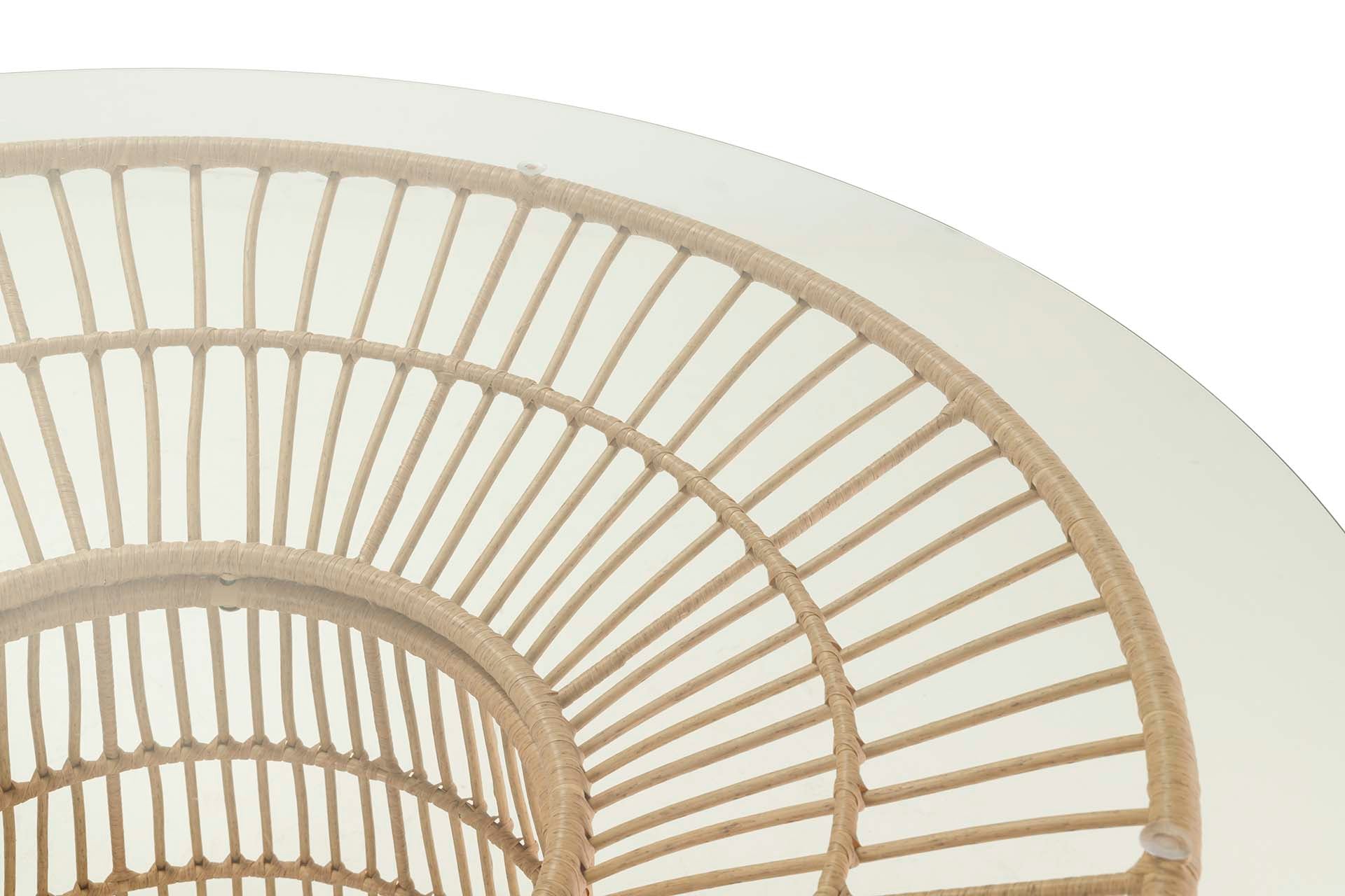 SYNTHETIC RATTAN IRON GLASS TABLE 120x120x75 CM