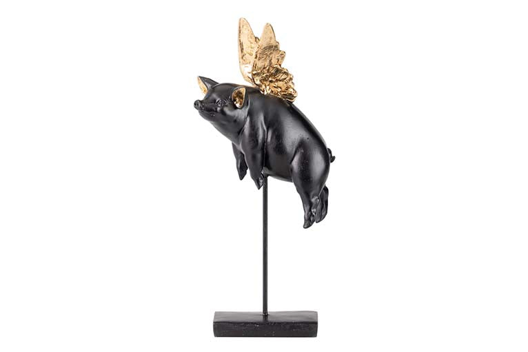 PIG FIGURE WITH WINGS RESIN DECORATION 15x14x32 CM