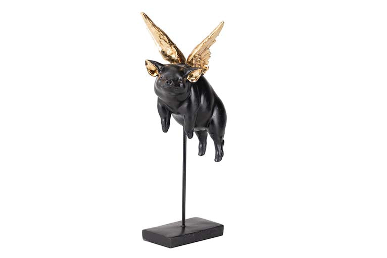 PIG FIGURE WITH WINGS RESIN DECORATION 15x14x32 CM