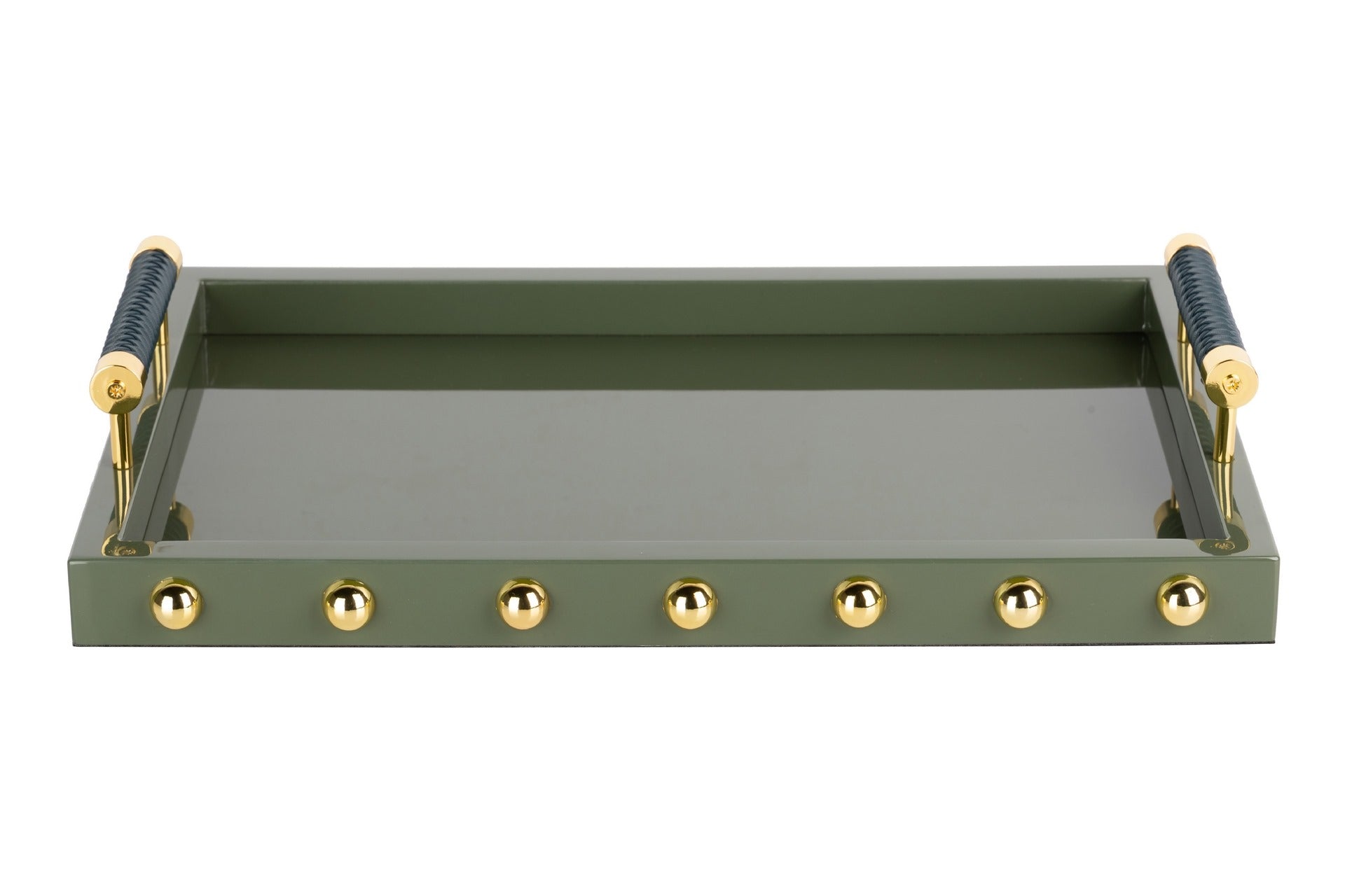 BANDEJA MDF VERDE OSCURO DORADO 45x31x9 CM