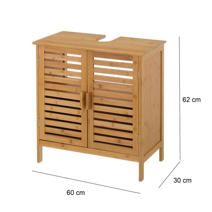 Mueble Bajo Lavabo 2 Puertas Bambú 60 X 30 X 62 Cm