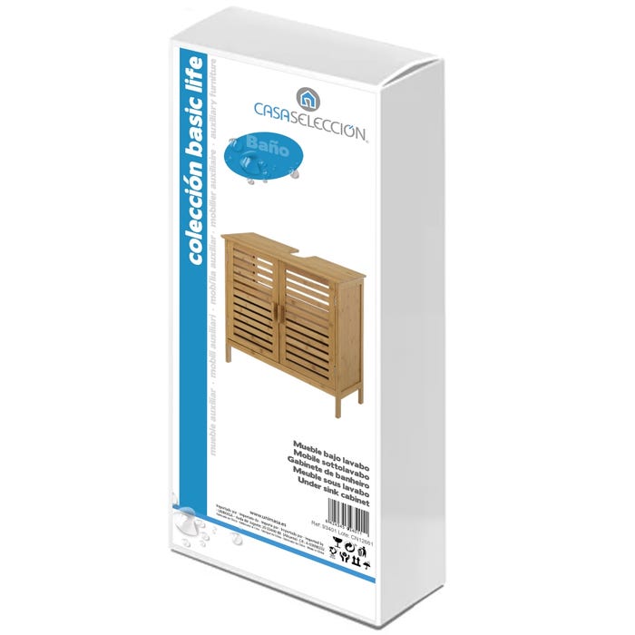 Mueble Bajo Lavabo 2 Puertas Bambú 60 X 30 X 62 Cm