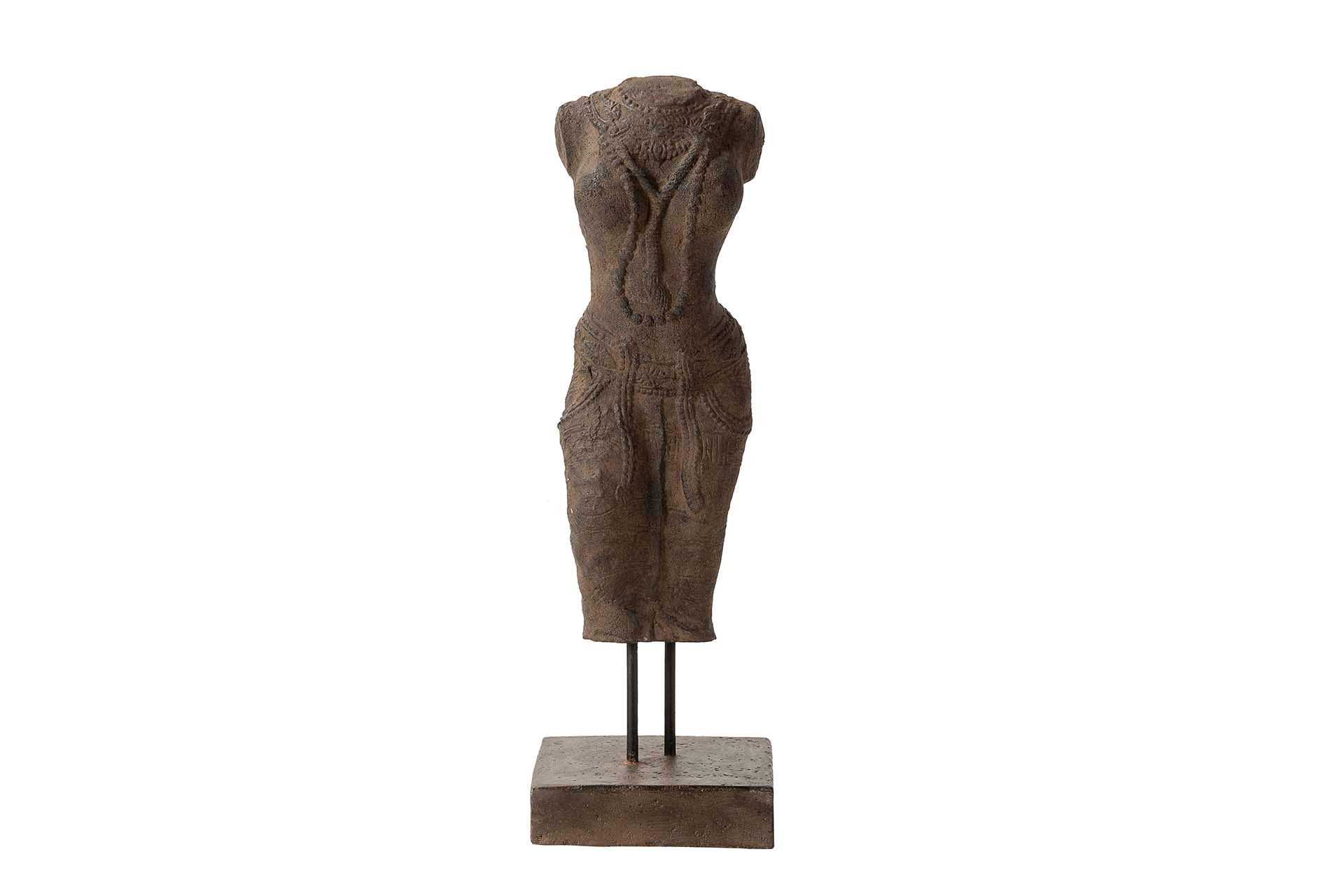 FIGURA TORSO MUJER PIEDRA MARRON 20x20x60 CM