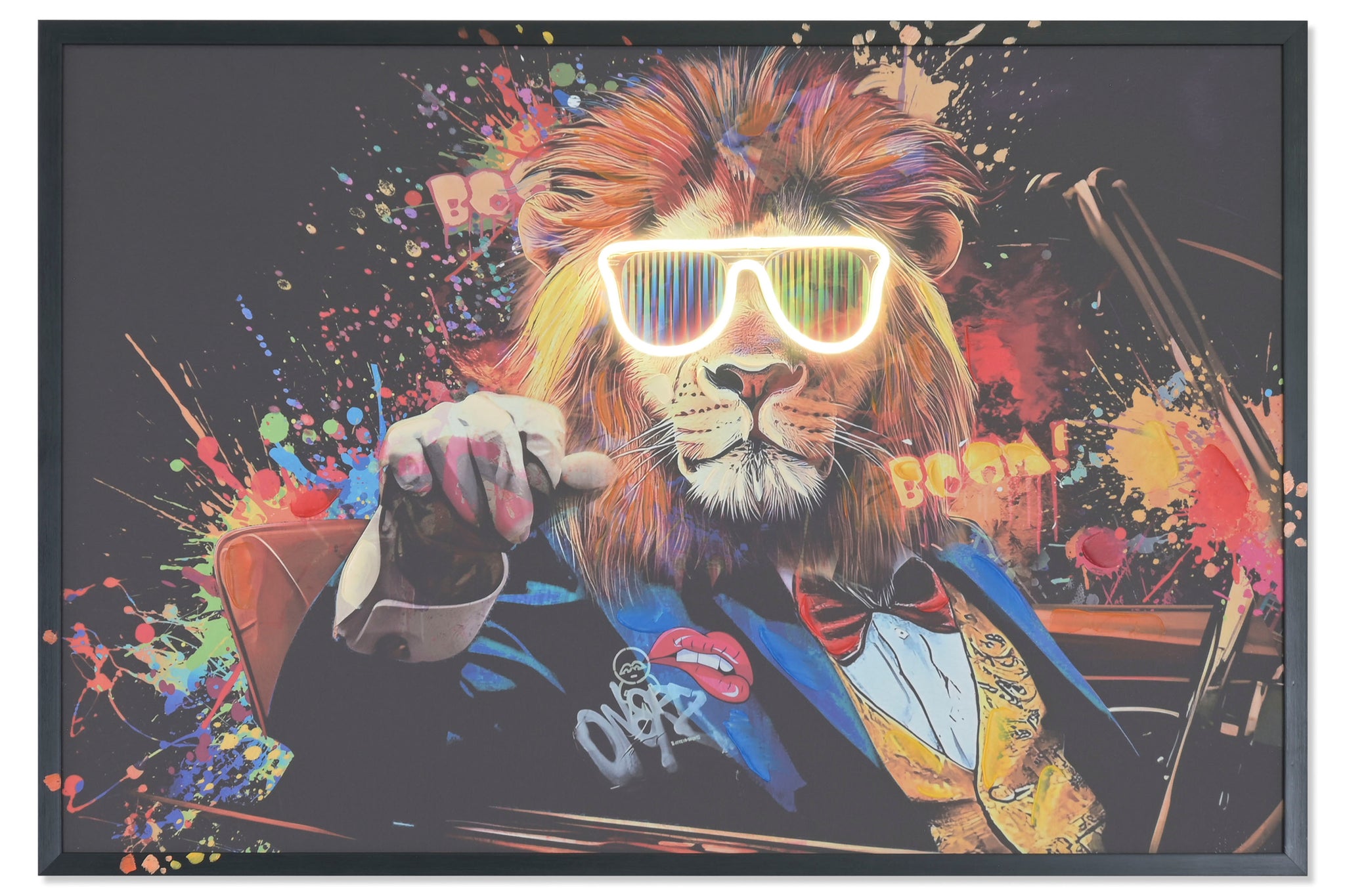 Cuadro Led Lienzo 93X3X63 Leon Coche 2 Surt.