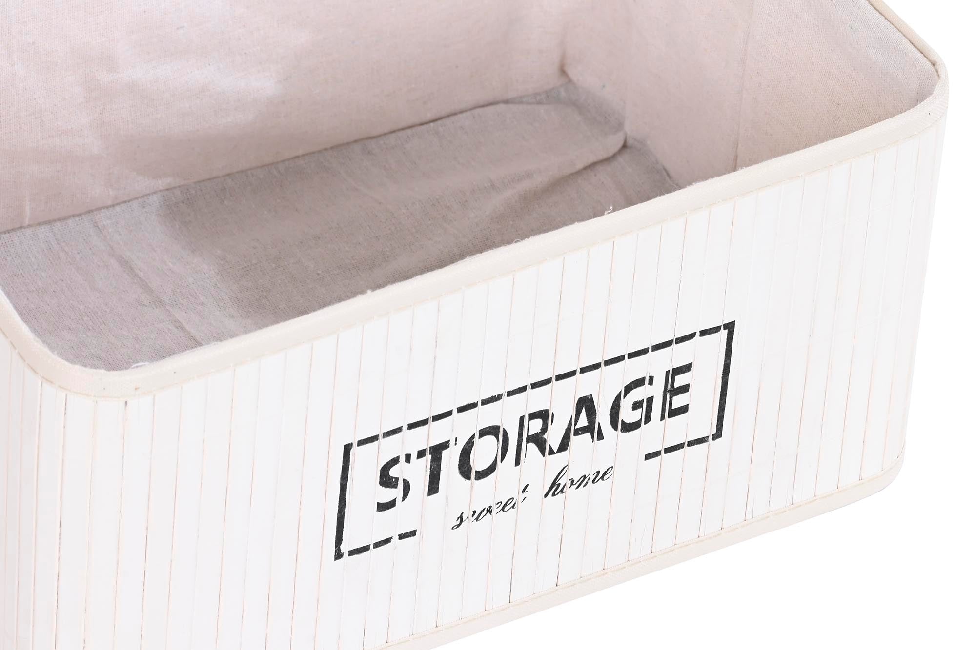 Conjunto de 6 cestos de roupa suja de bambu e poliéster 40x30x46 cm, branco