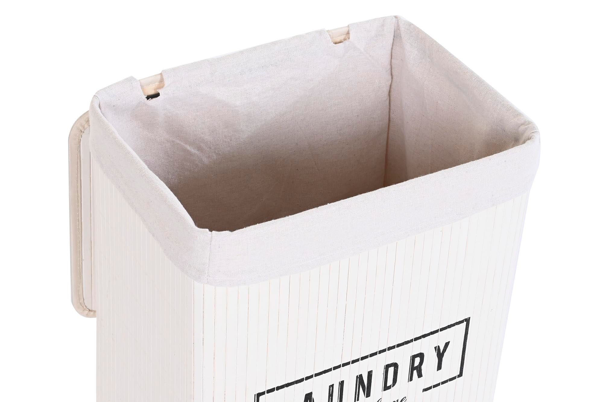 Conjunto de 6 cestos de roupa suja de bambu e poliéster 40x30x46 cm, branco