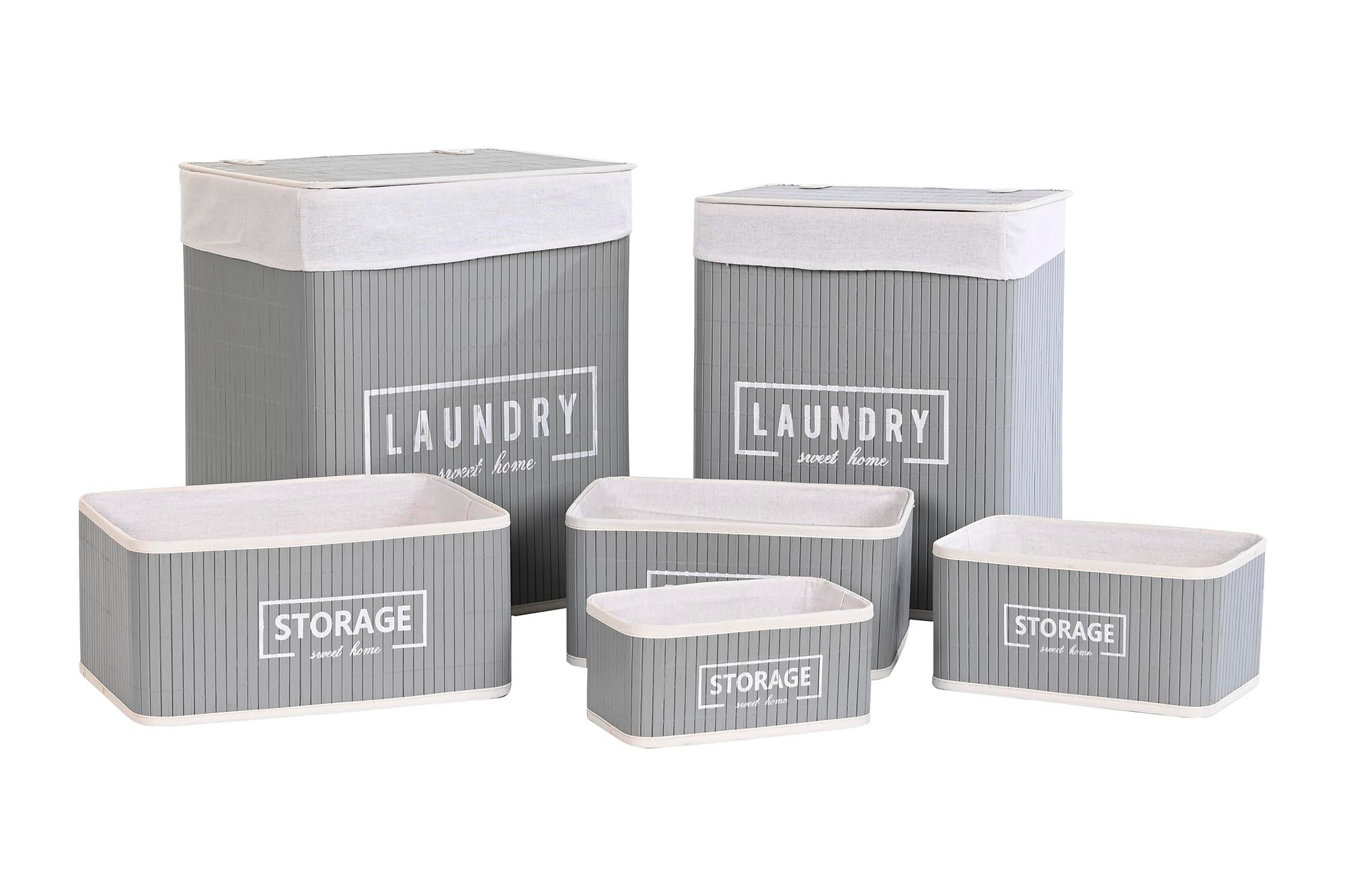 Conjunto de 6 cestos de roupas de bambu e poliéster 40x30x46