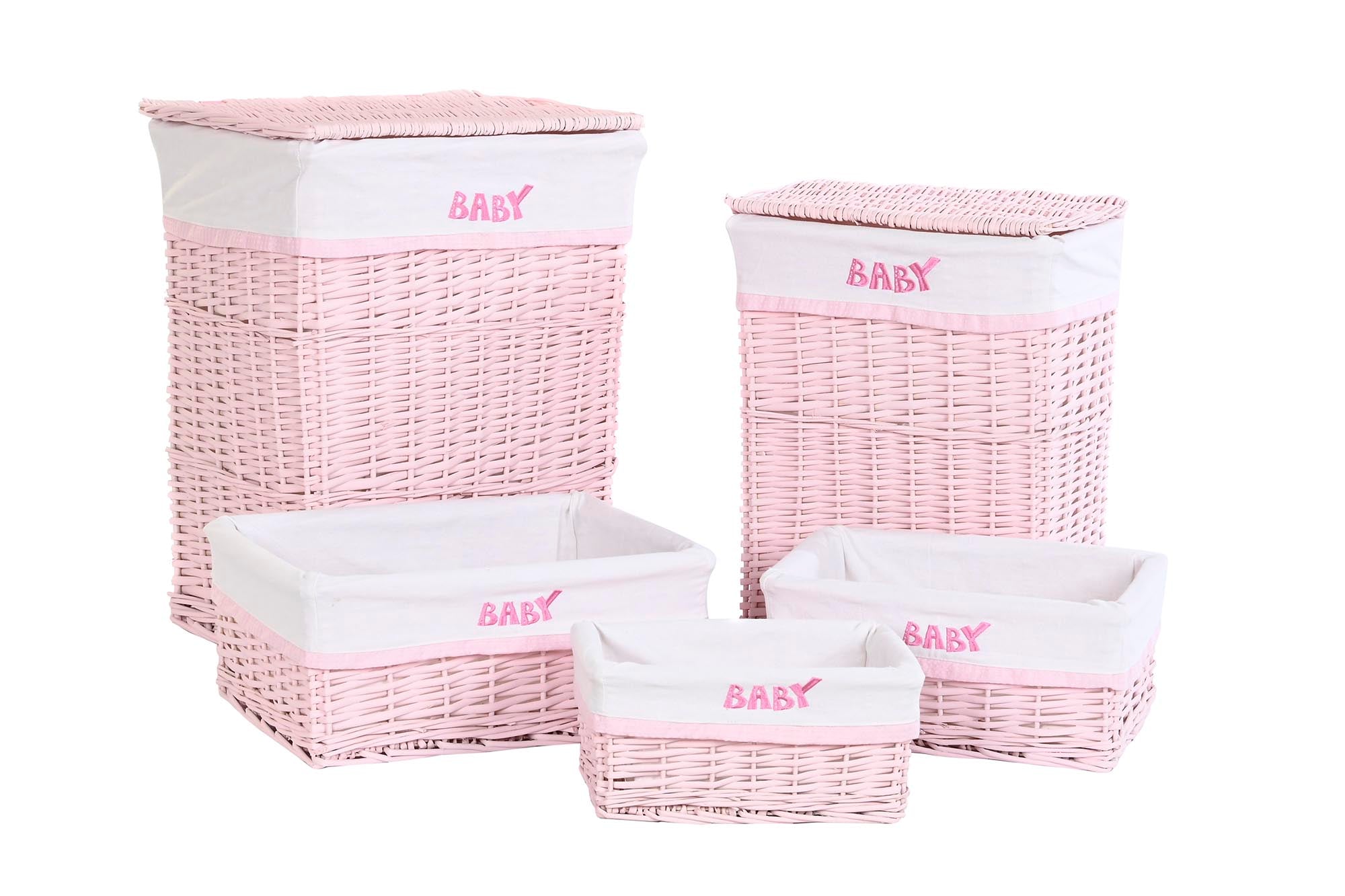 Laundry Basket Set 5 Wicker Polyester 44X34X56 Pink