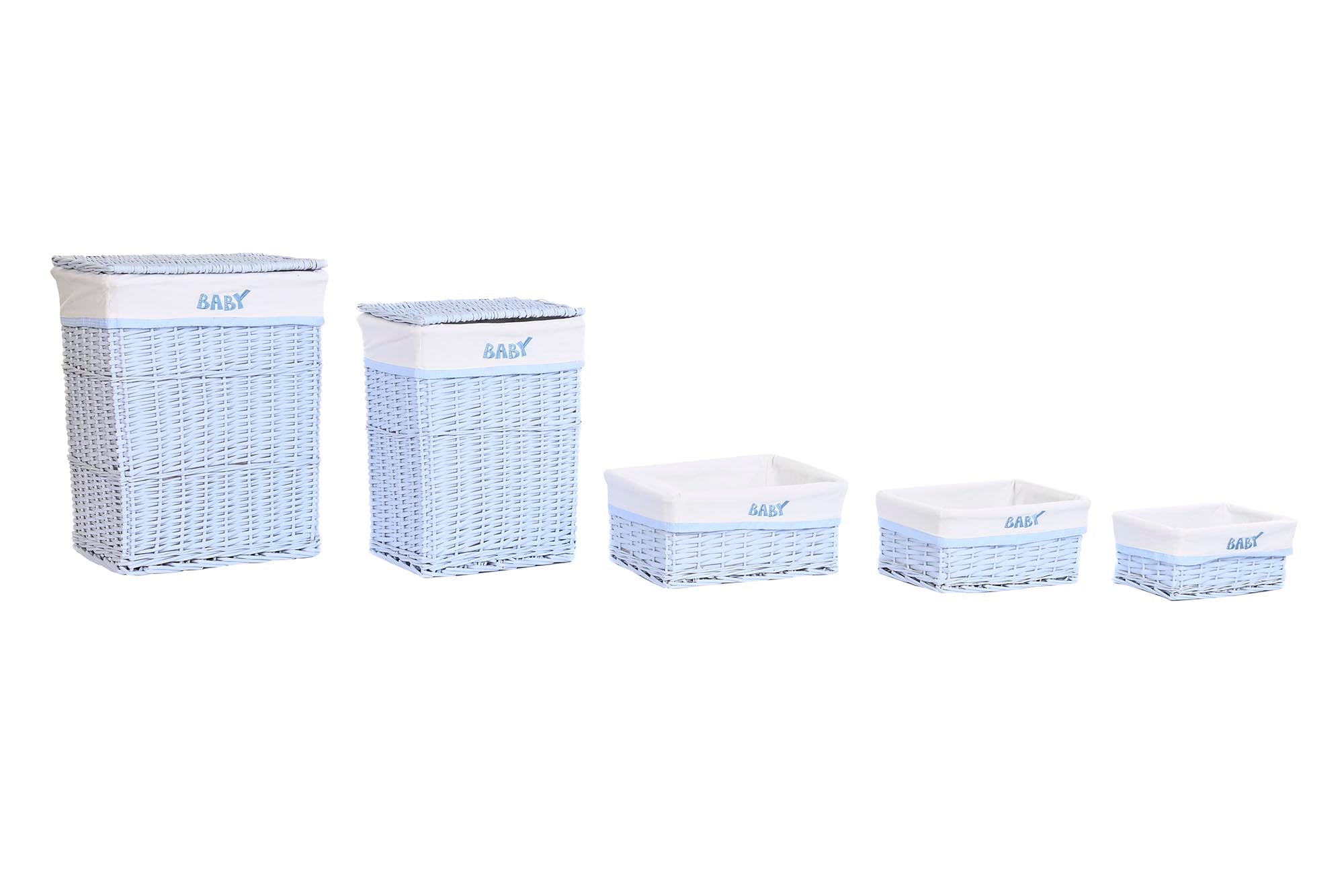 Conjunto de 5 cestos de roupa suja de vime em poliéster 44x34x56