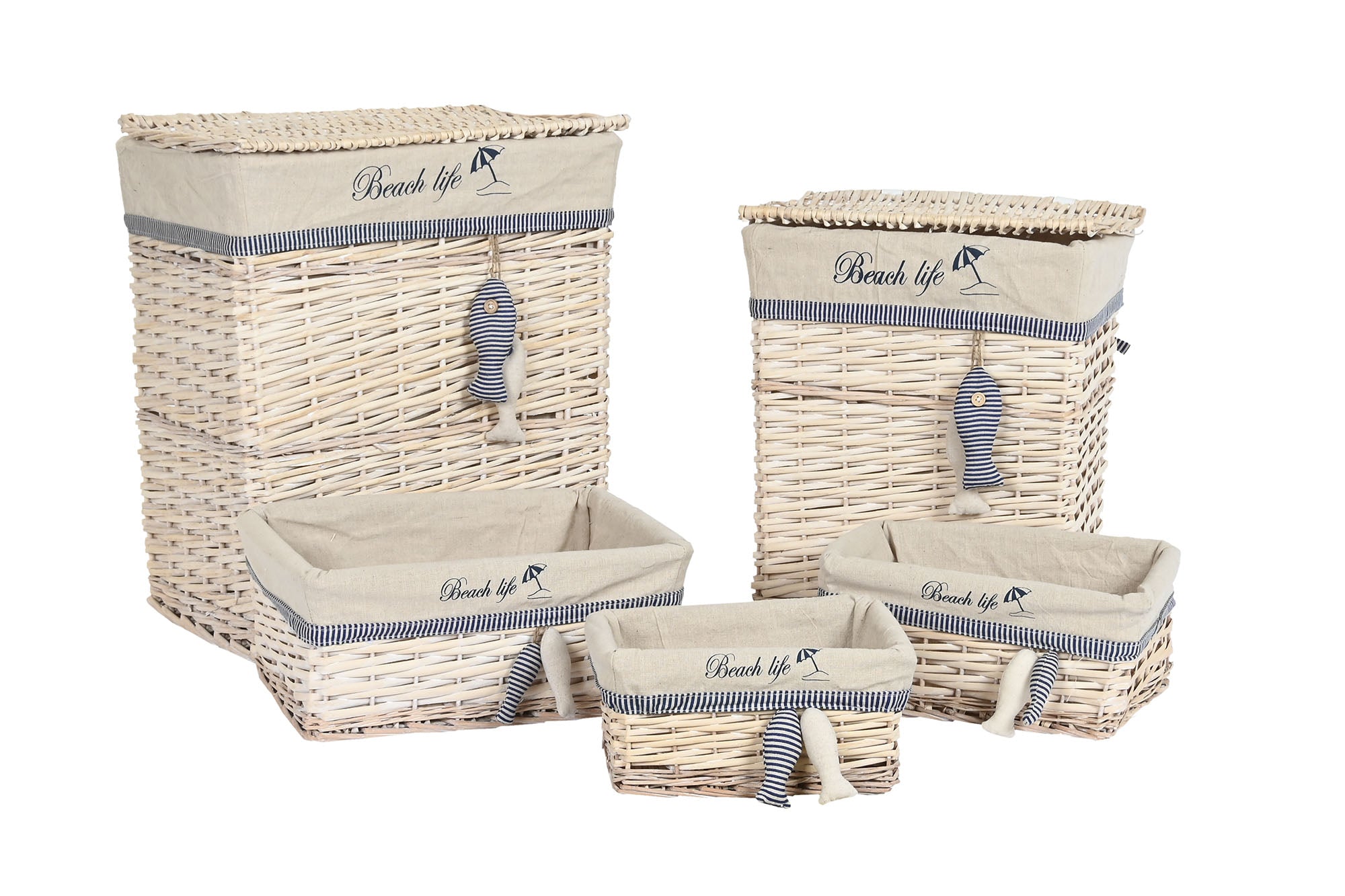 Cesta Set 5 Poliester Algodon 47X35X56 Peces Beige