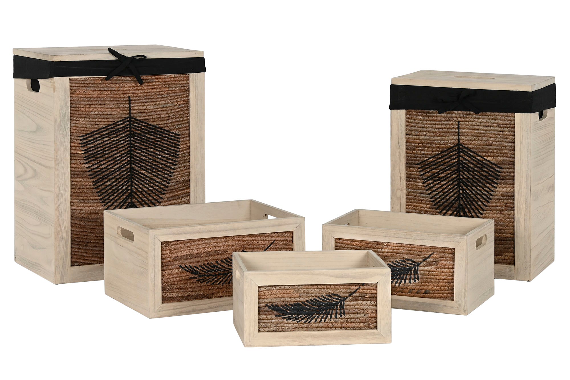 Conjunto de 5 cestos de roupa suja em fibra de madeira trançada 40x30x56