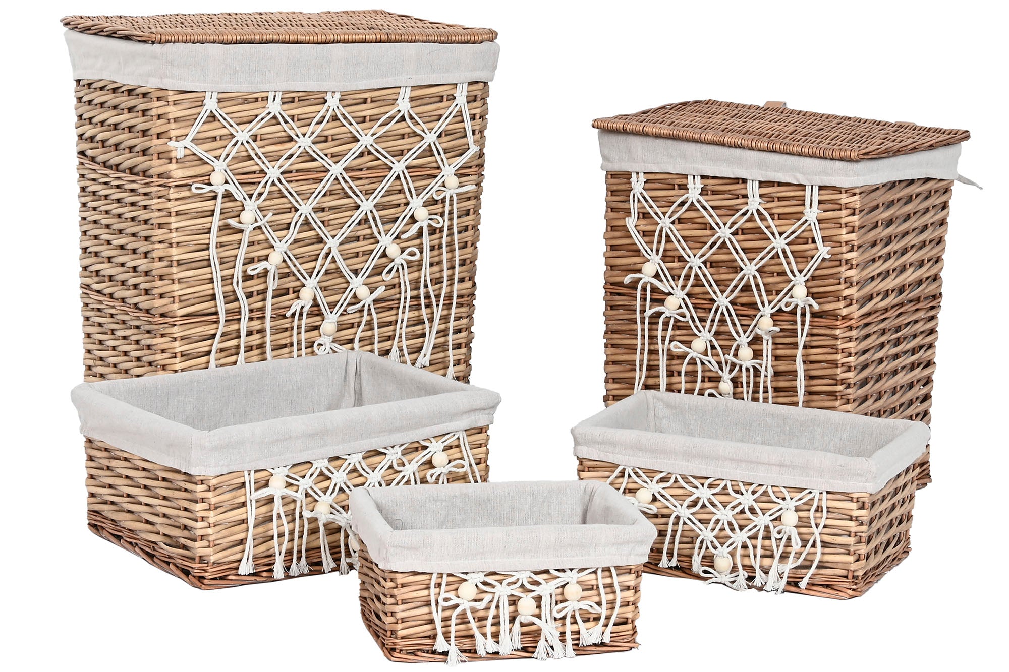 Laundry Basket Set of 5 Wicker Cotton 47x35x55 Natural