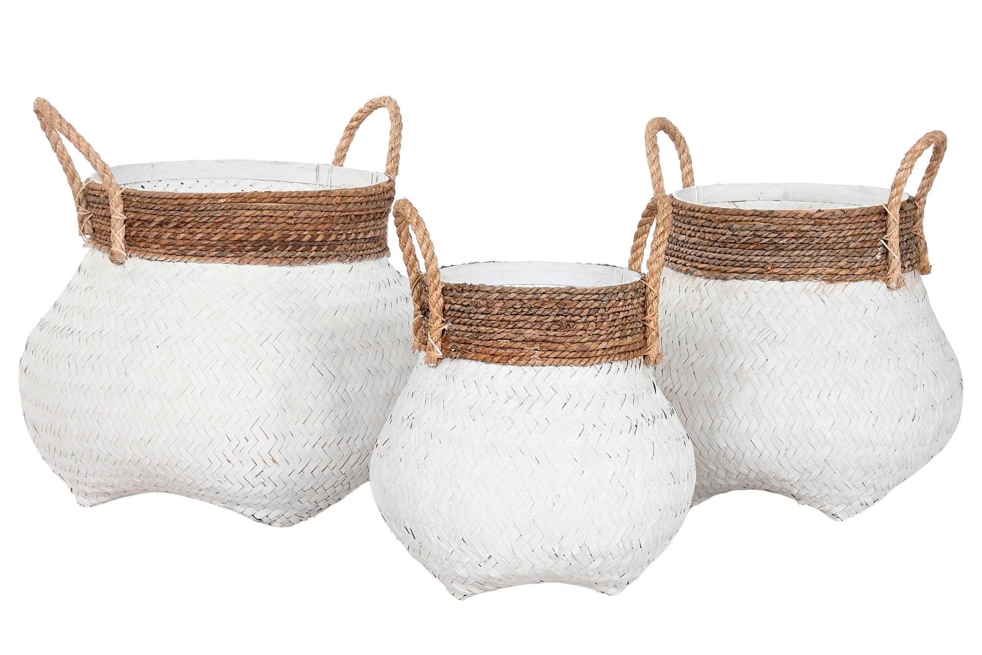 Basket Set 3 Bamboo 55X55X54 White